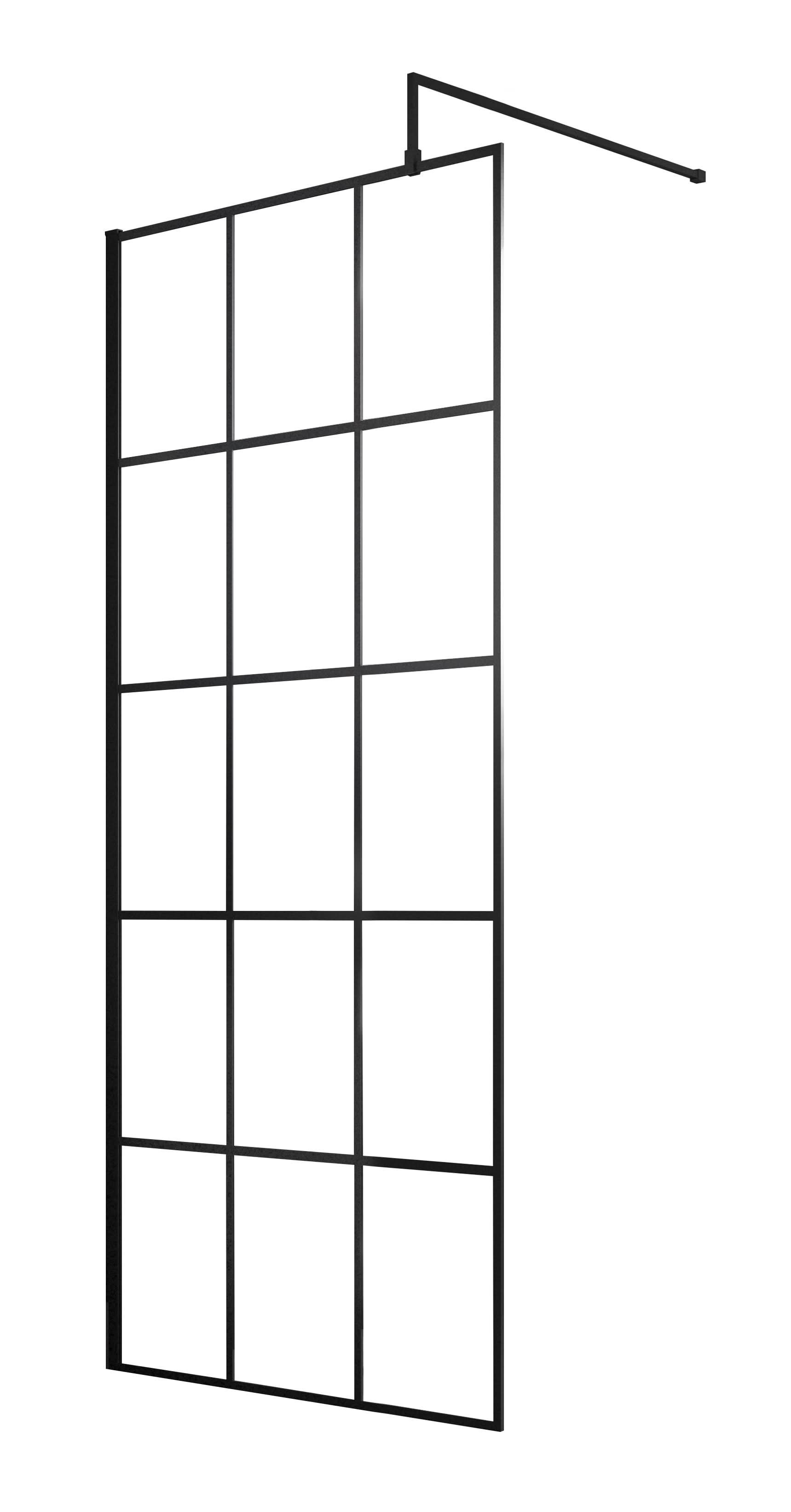 Hudson Reed Framed Wetroom Screen with Support Bar, Durable Toughened Glass Panels & Shower Screen Accessory in Matt Black, 800mm