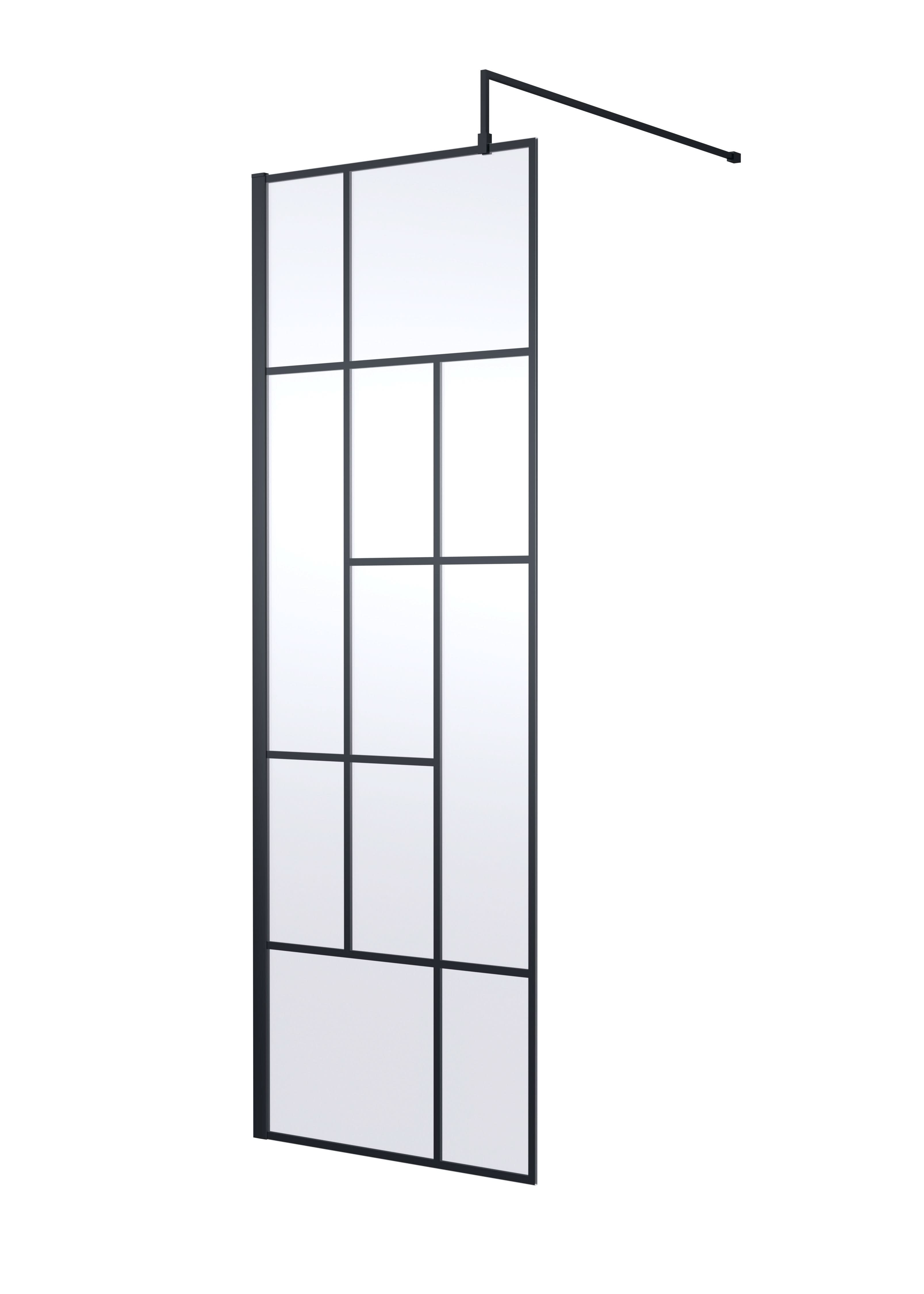 Hudson Reed Abstract Frame Wetroom Screen, Toughened Wet Room Glass Panels with Support Bar & Accessories in Matt Black, 700mm