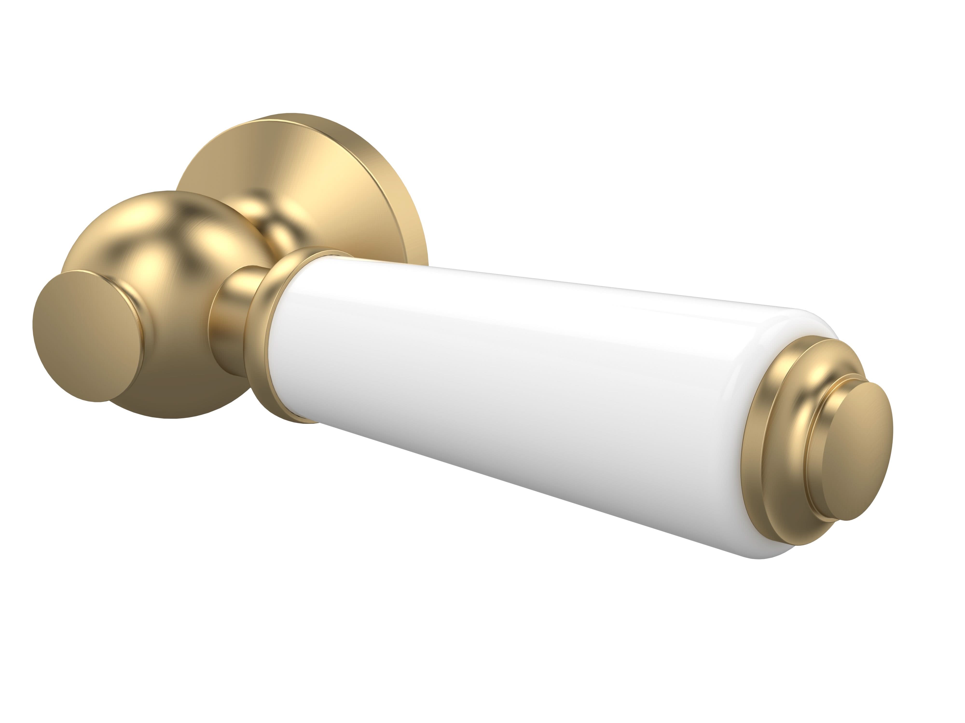 Nuie Ceramic Handle WC Lever, Stylish Ceramic Handle, Durable Accessories for Washroom, Brushed Brass/White