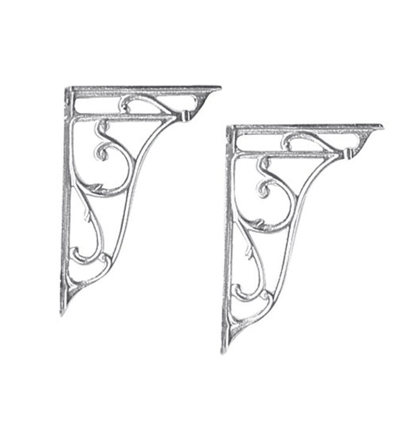 A pair of Nuie Ornate Cistern Brackets by Nuie, featuring decorative swirling scrollwork and a chrome finish, displayed on a white background. Ideal as stylish bathroom accessories or cistern brackets.