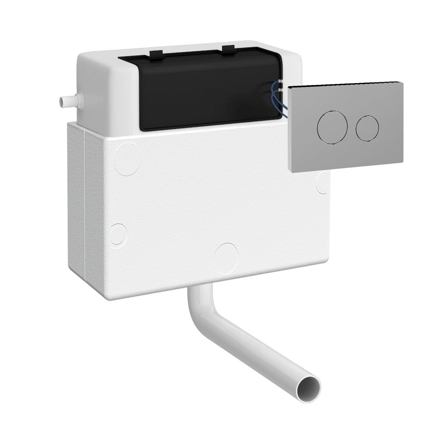 Nuie Universal Access Concealed Toilet Cistern With Chrome Square Flush Plate - Black/White