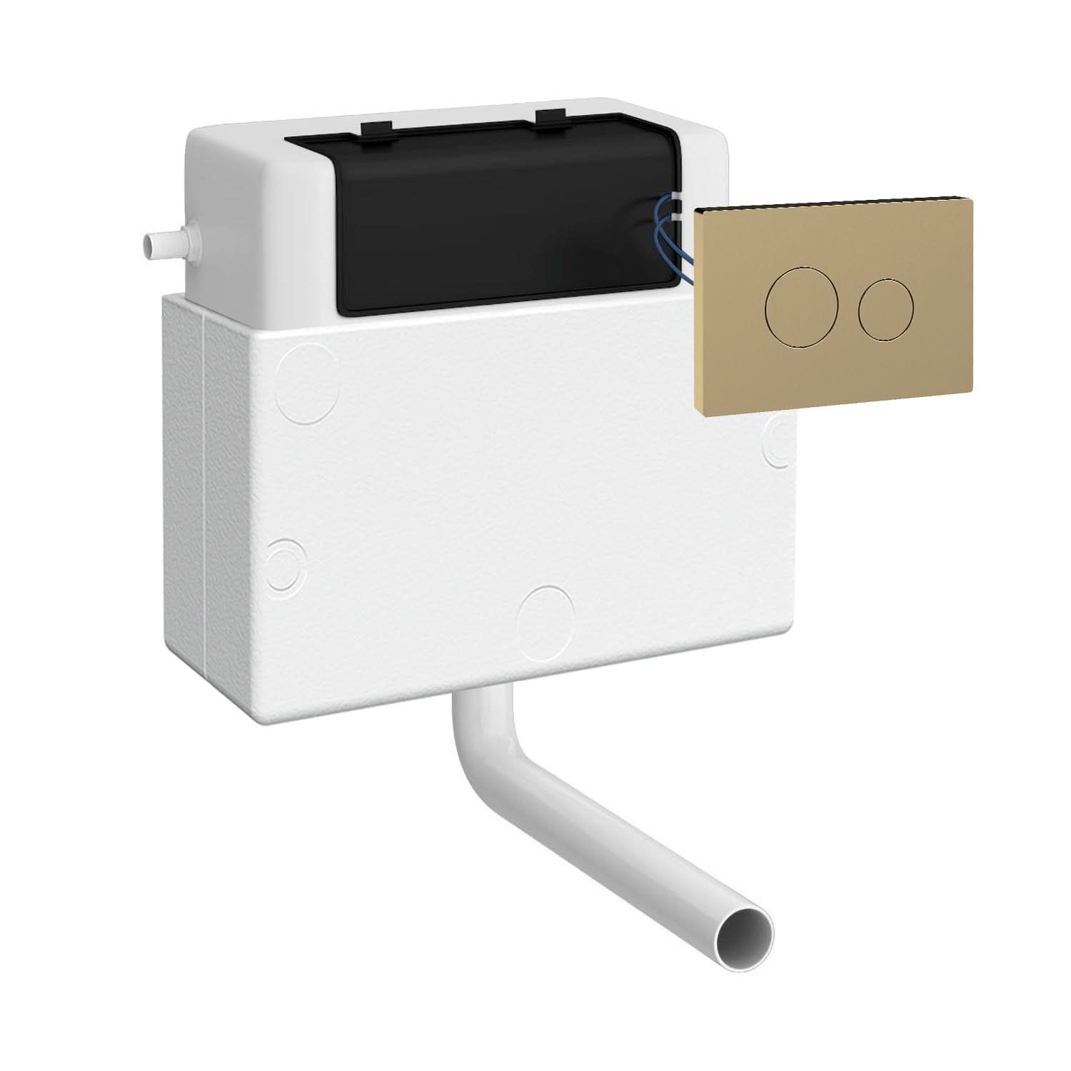 Nuie Universal Access Concealed Toilet Cistern With Brushed Brass Square Flush Plate - Black/White