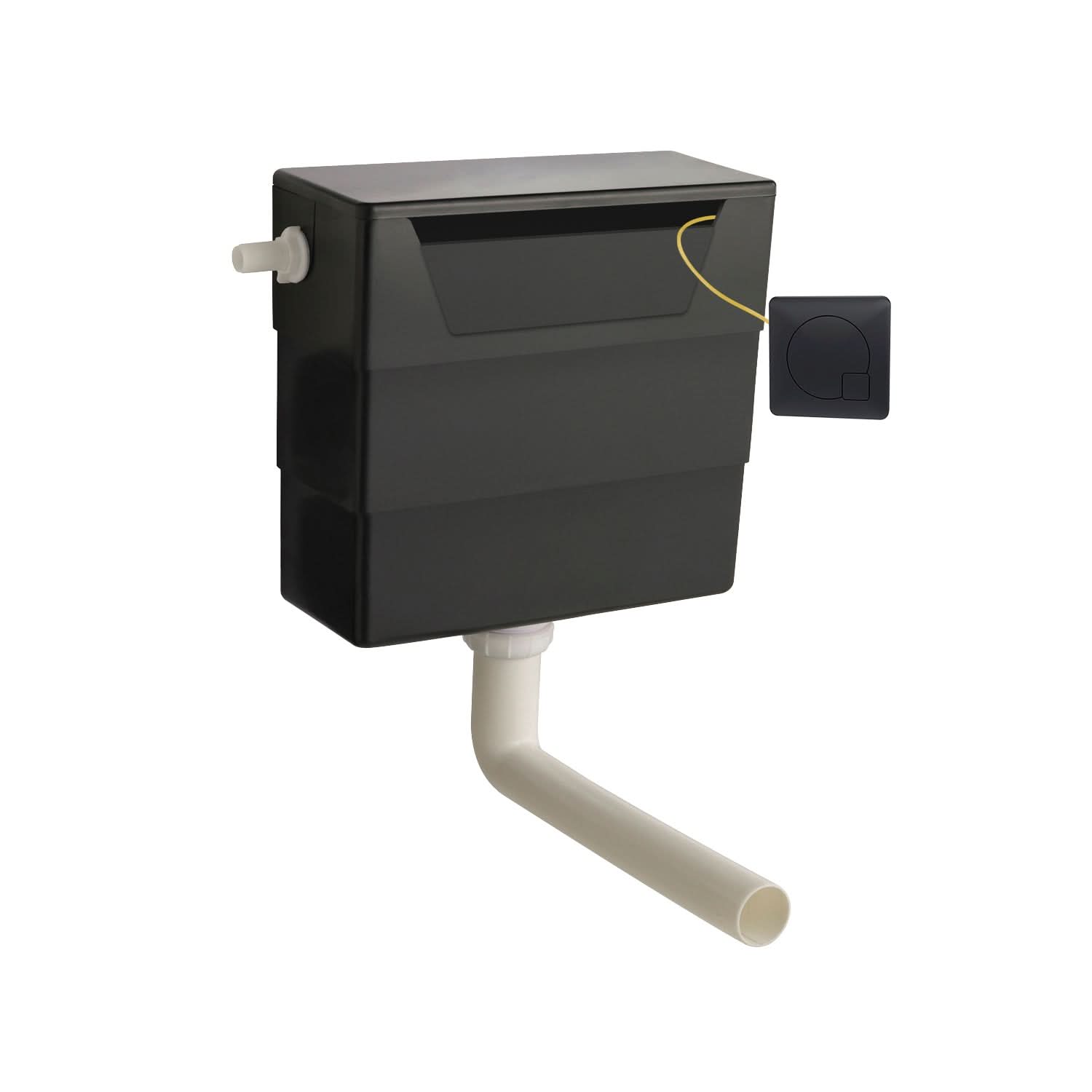 Nuie Universal Access Concealed Toilet Cistern With Black Flush Plate - Black