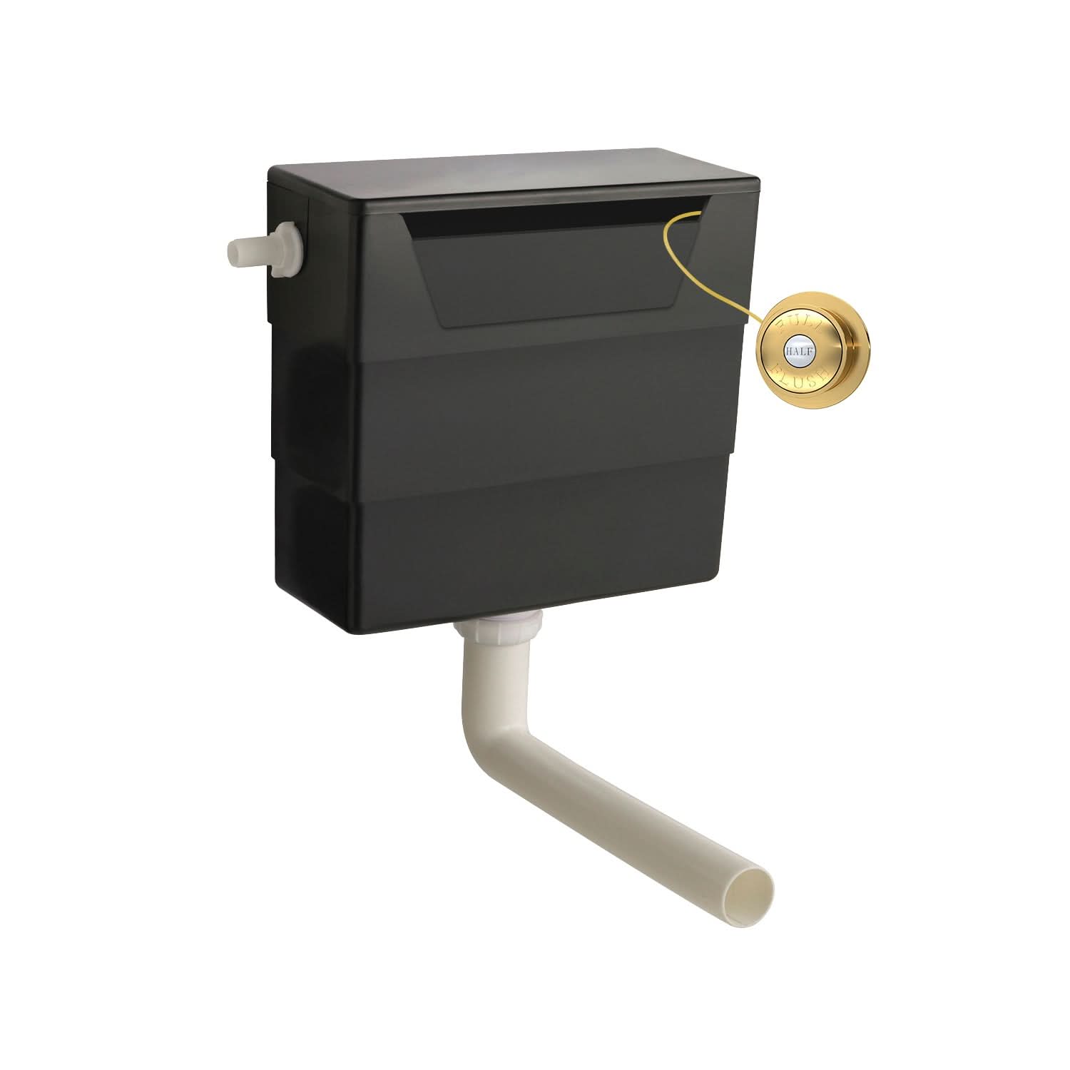 Nuie Universal Access Concealed Toilet Cistern With Traditional Brushed Brass Flush Plate - Black
