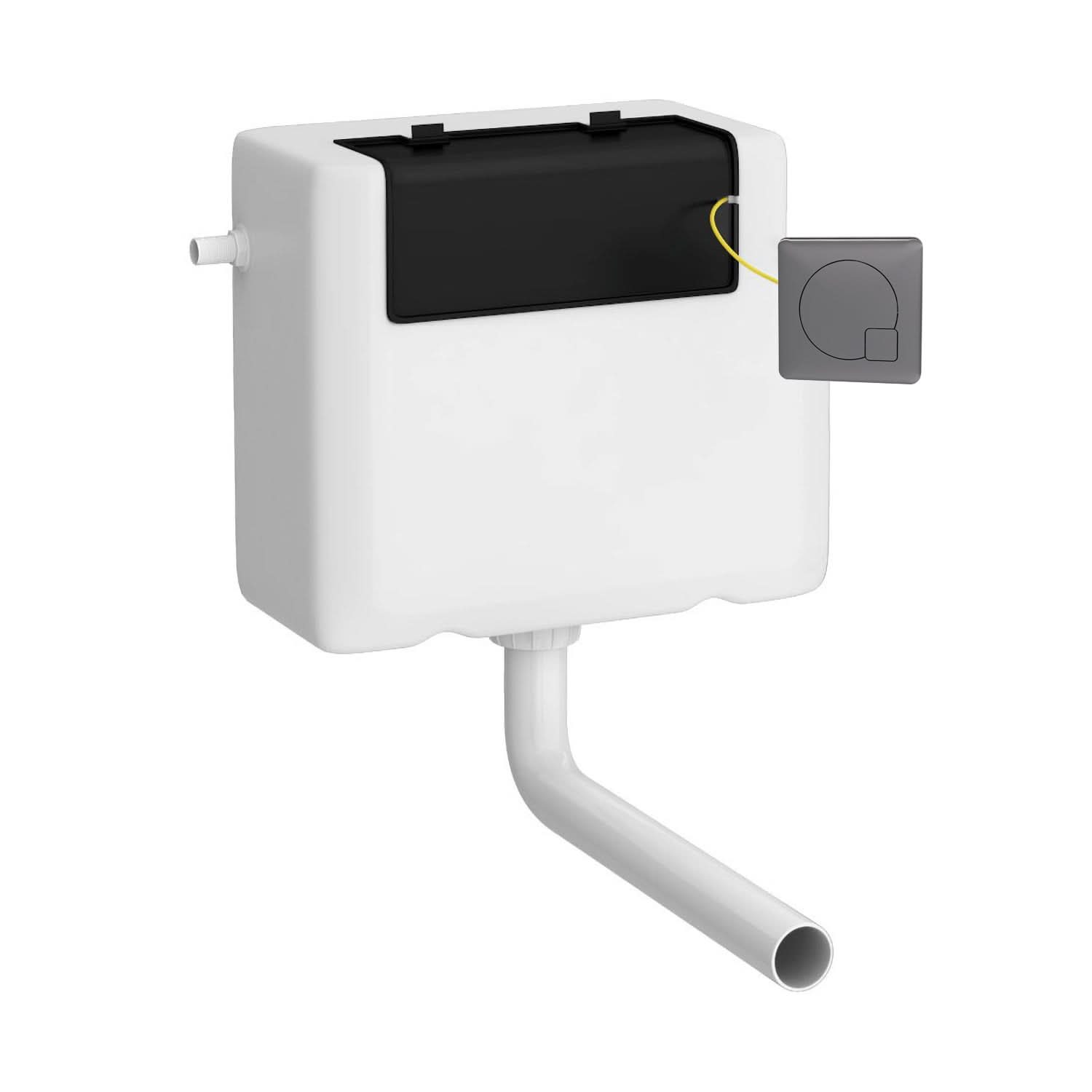 Nuie Universal Access Dual Flush Concealed Toilet Cistern With Brushed Gun Metal Flush Plate - White