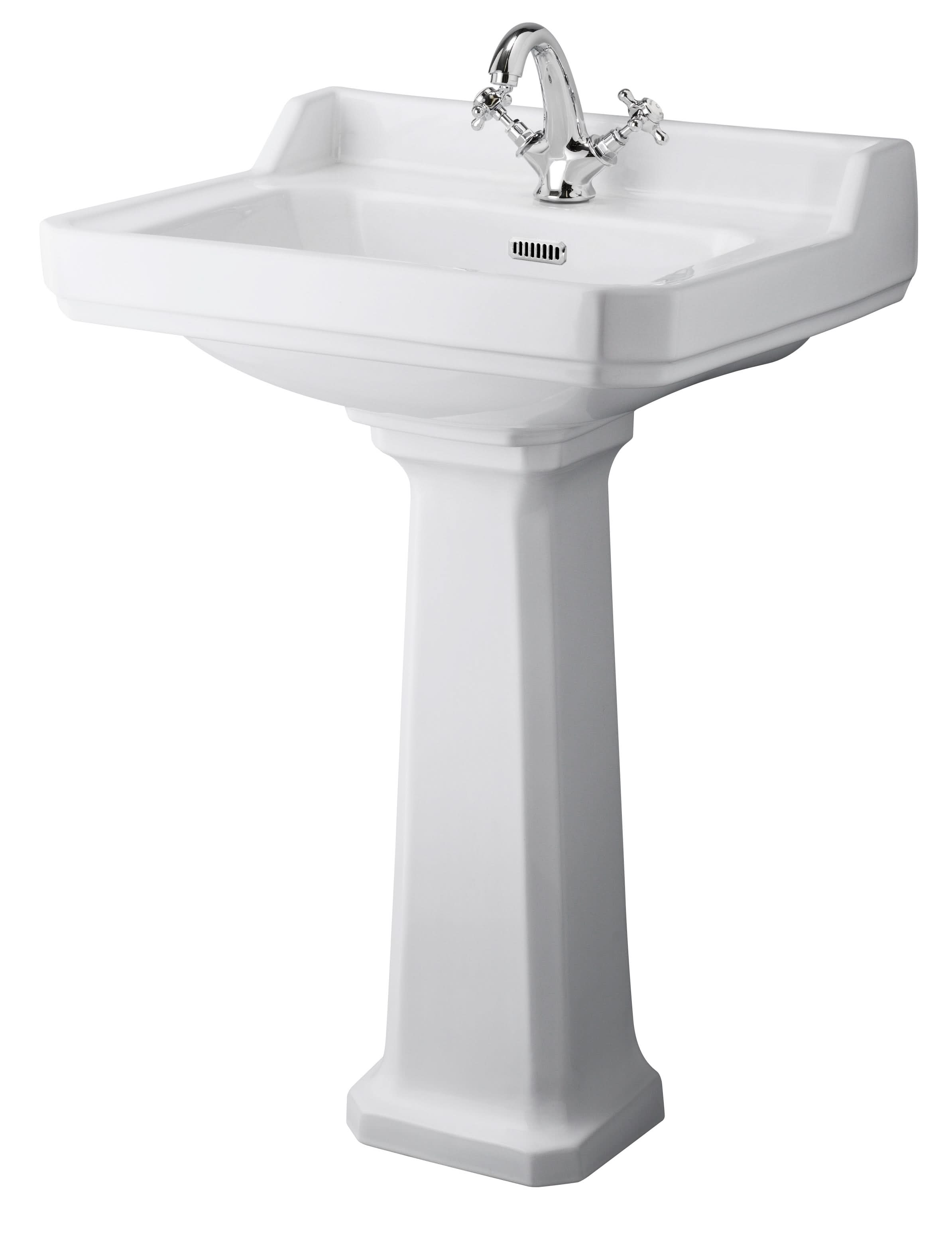 Old London Richmond 600mm 1 Tap Hole Basin & Comfort Height Pedestal, Traditional Basin with Pedestal, White