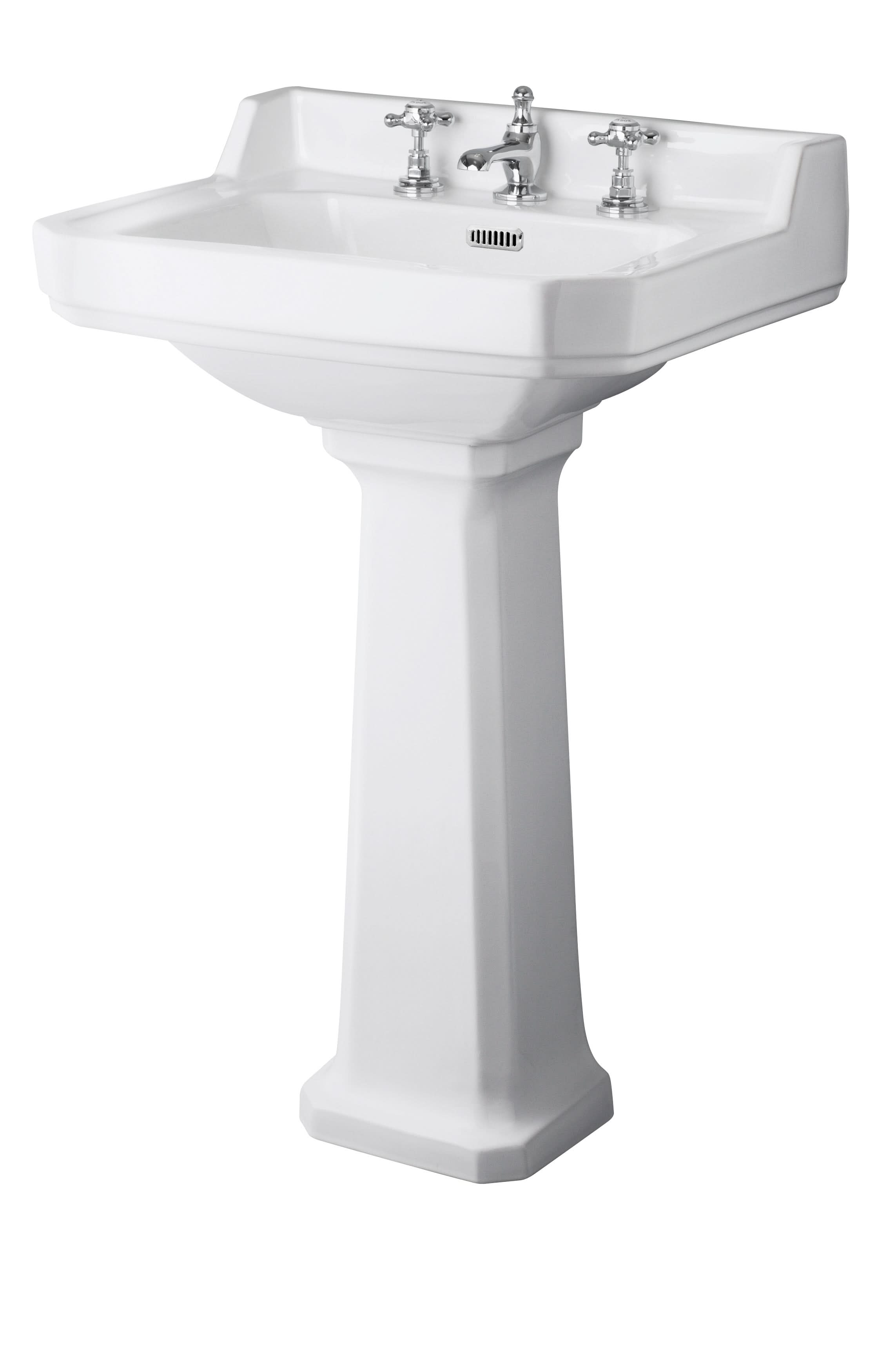 Old London Richmond 560mm 3 Tap Hole Basin & Comfort Height Pedestal, Traditional Basin with Pedestal, White