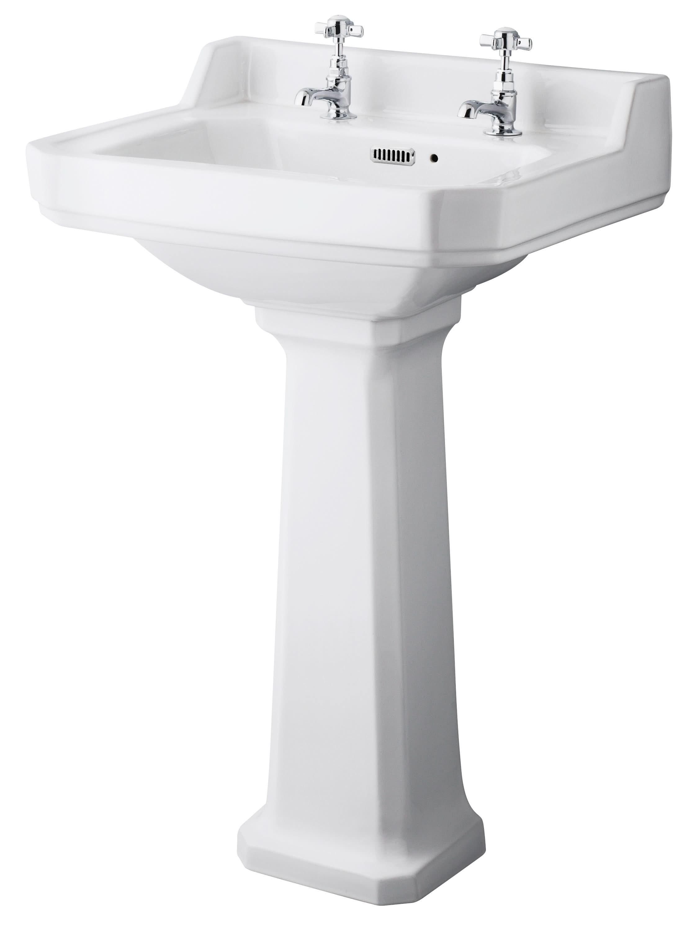 Old London Richmond 560mm 2 Tap Hole Basin & Comfort Height Pedestal, Traditional Basin with Pedestal, White