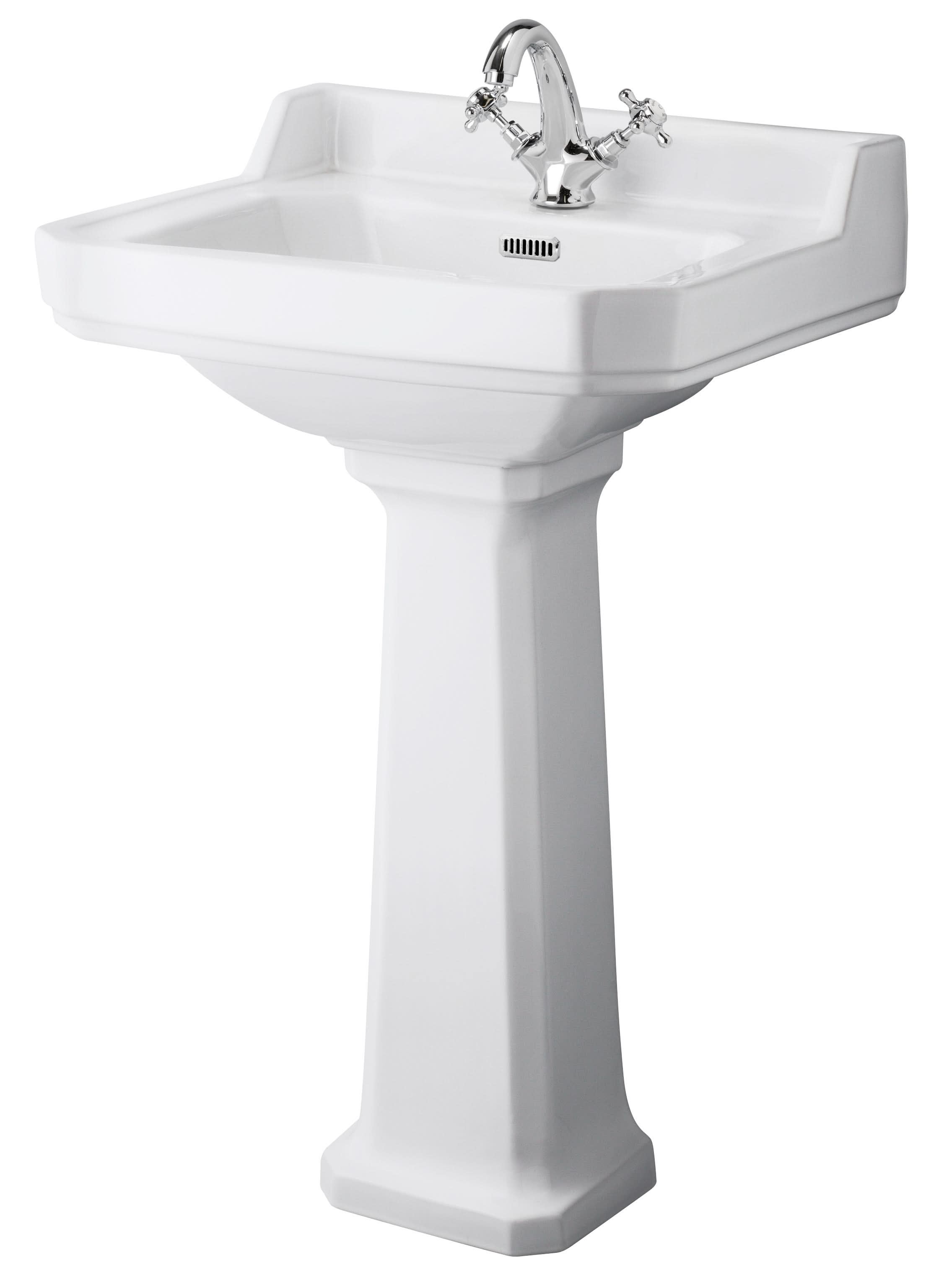 Old London Richmond 560mm 1 Tap Hole Basin & Comfort Height Pedestal, Traditional Basin with Pedestal, White