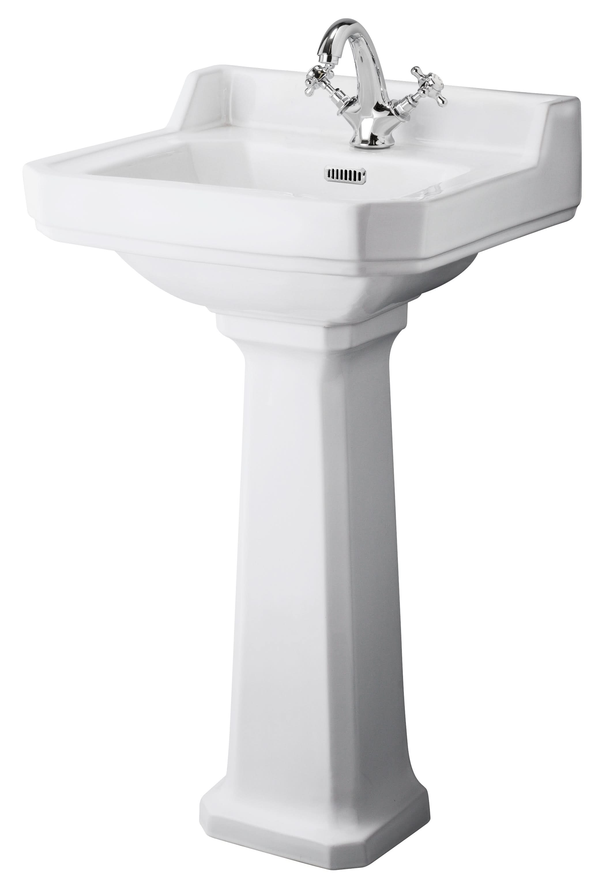 Old London Richmond 500mm 1 Tap Hole Basin & Comfort Height Pedestal, Traditional Basin with Pedestal, White
