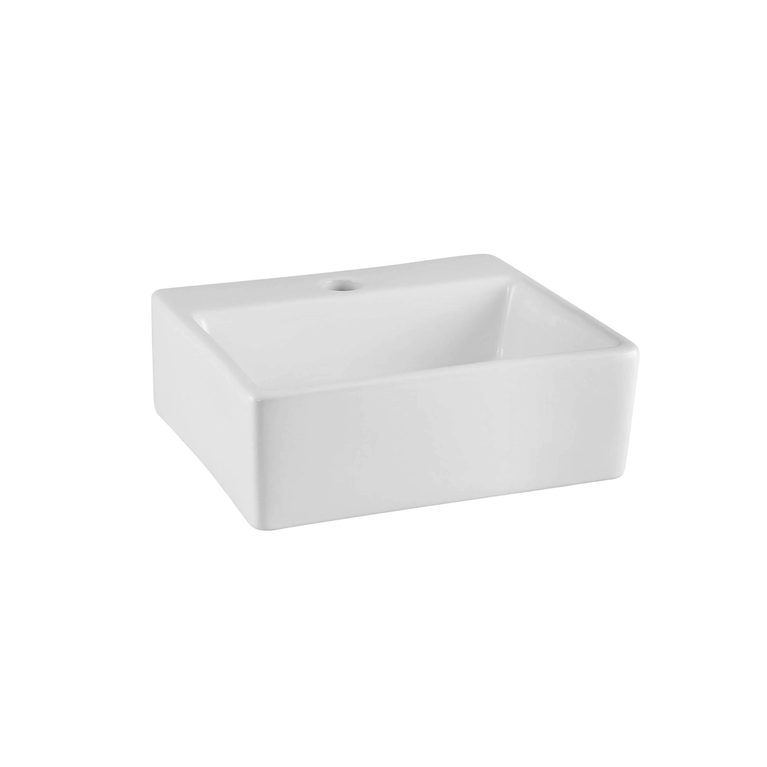 The Nuie 335mm Sit-On Countertop Basin, in white vitreous china with a flat rim and single tap hole, is displayed against a plain white background.