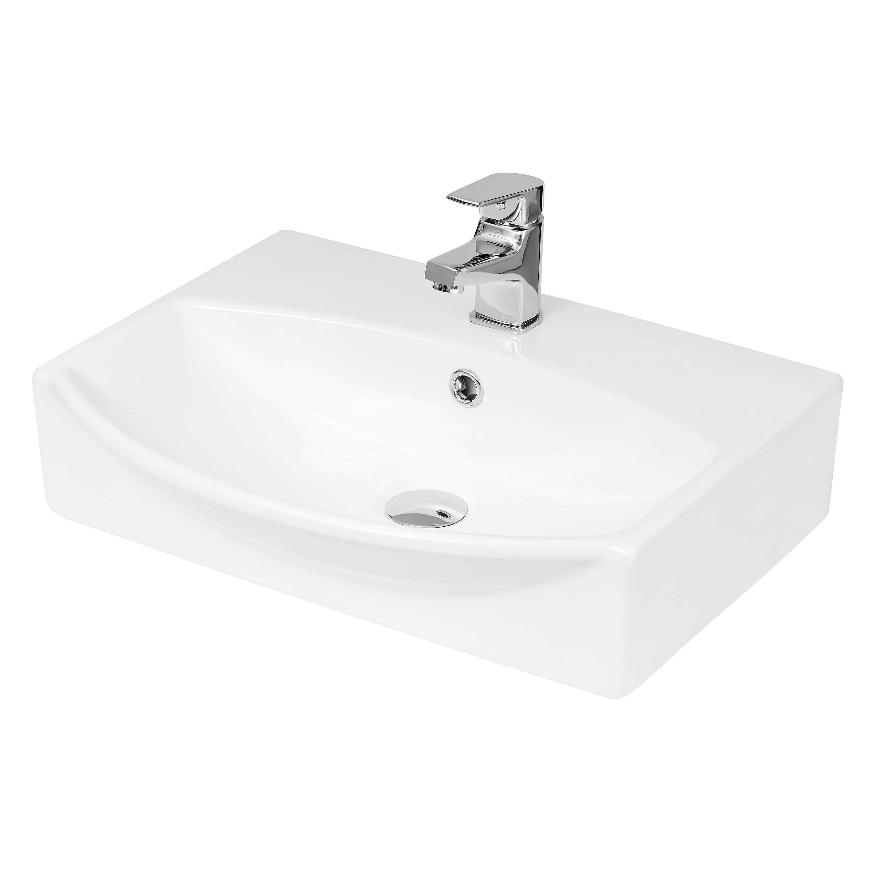 Nuie Wall Hung Vessel, Compact Ceramic 1 Tap Hole Wash Basin, Modern Wall Mounted Sink, White