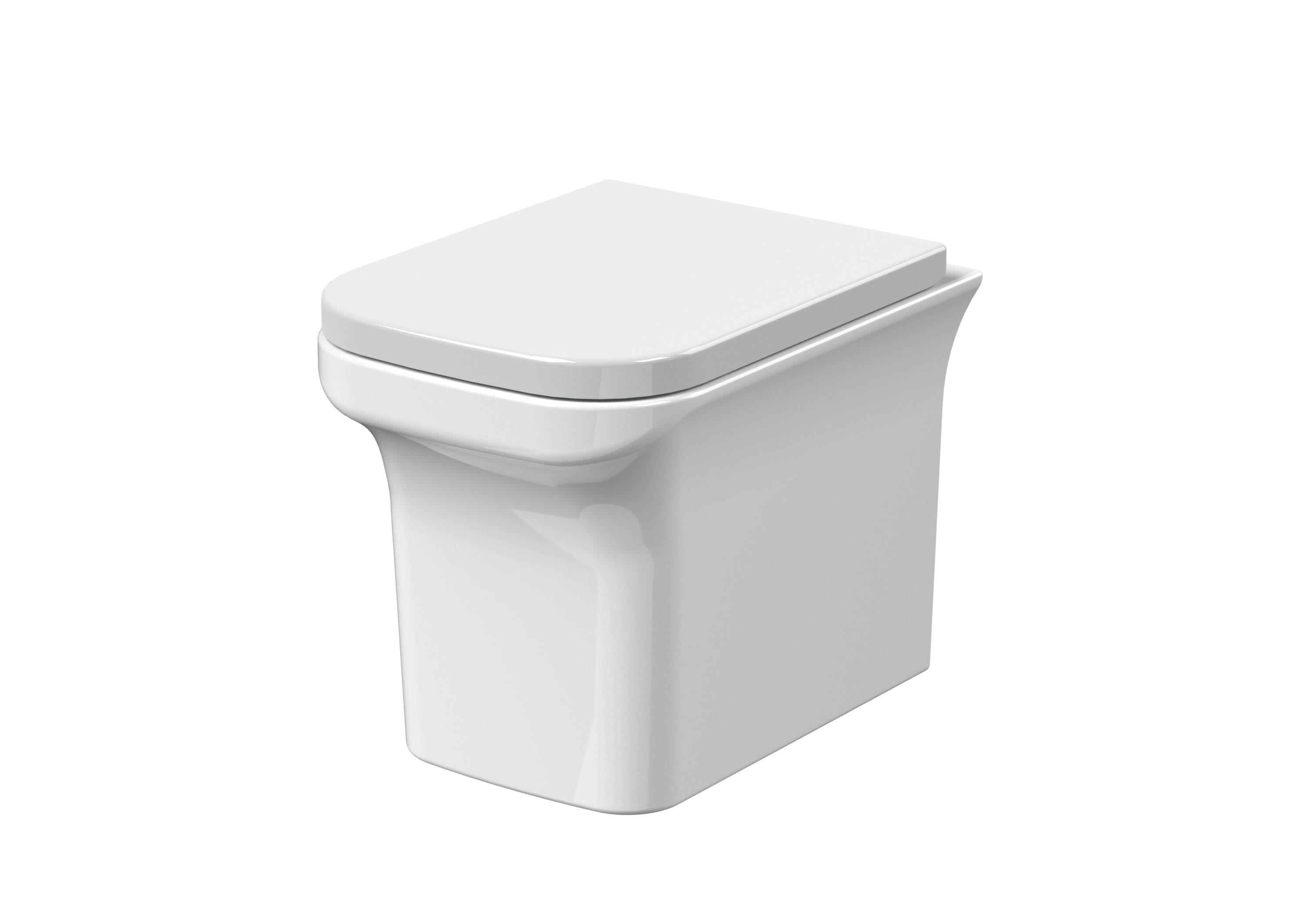 The Nuie Ava Wall Hung Toilet with Soft Close Seat in white, by Nuie, features a modern rectangular design and is crafted from durable vitreous china, shown against a plain white background.