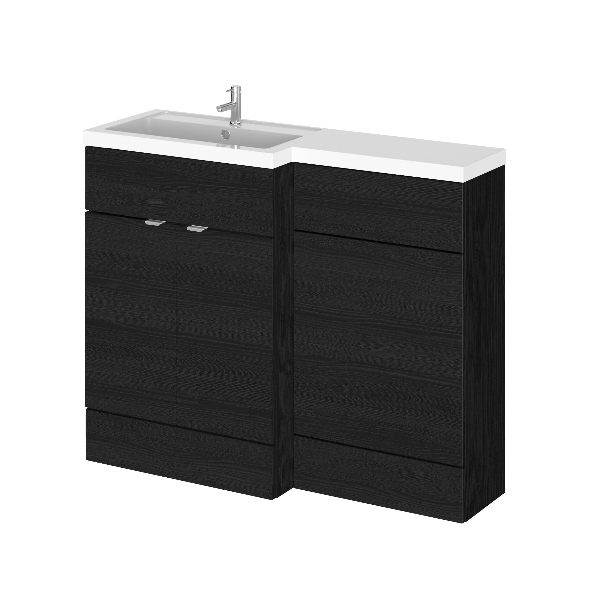 Hudson Reed Fusion Floor Standing 2 Door Vanity Basin & WC Left Hand Combination, Sink Vanity Unit, Charcoal Black, 1100mm