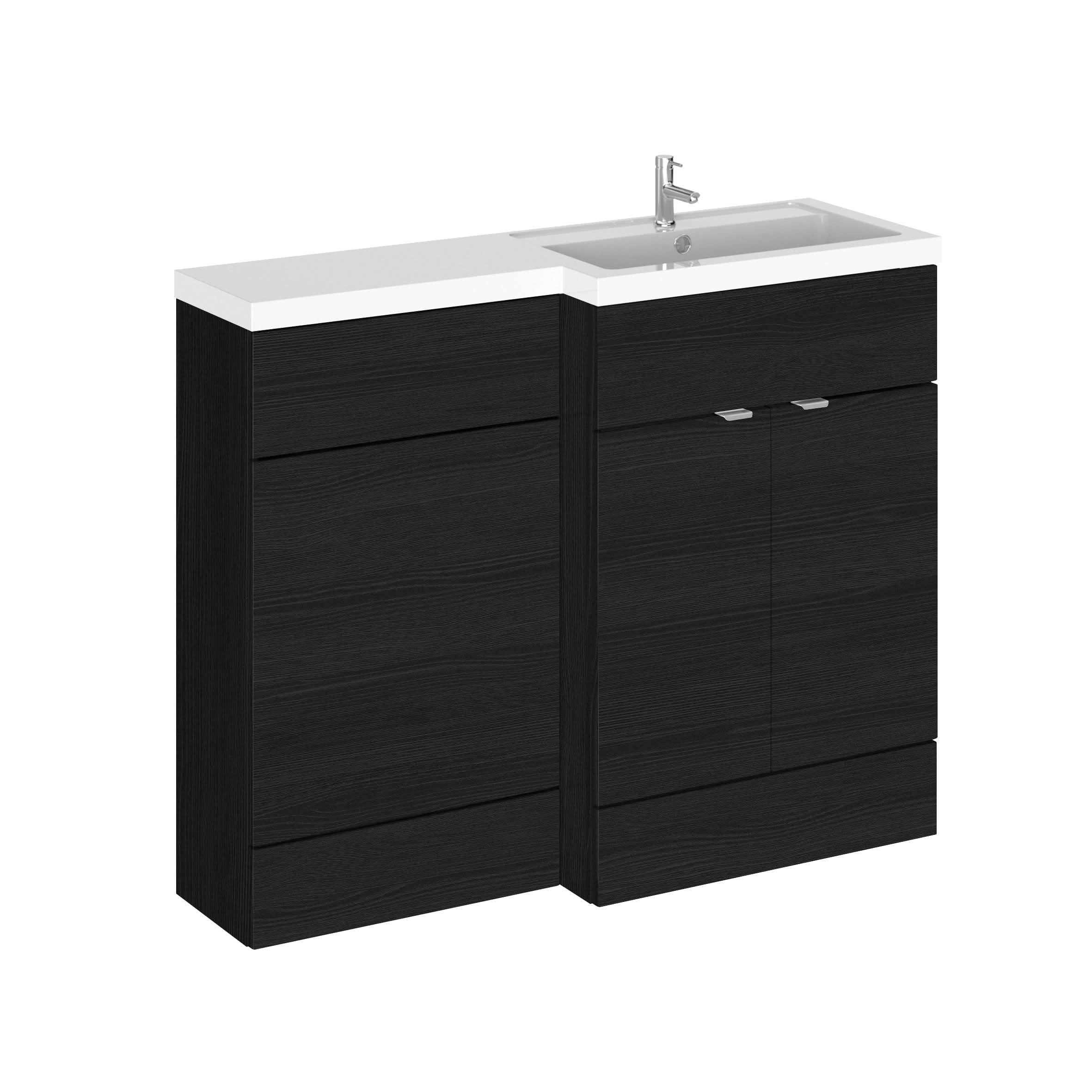 Hudson Reed Fusion Floor Standing 2 Door Vanity Basin & WC Right Hand Combination, Sink Vanity Unit, Charcoal Black, 1100mm