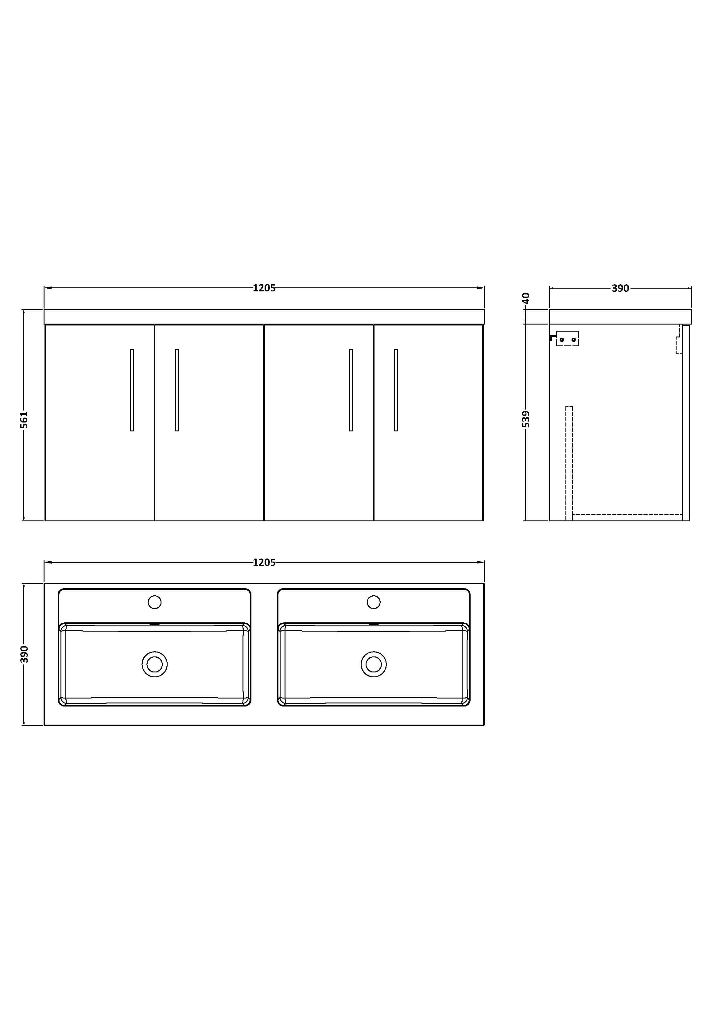 Nuie Arno Wall Hung 4 Door Vanity Unit & Double Polymarble Basin, Contemporary Sink Vanity Unit in Satin Grey, 1200mm