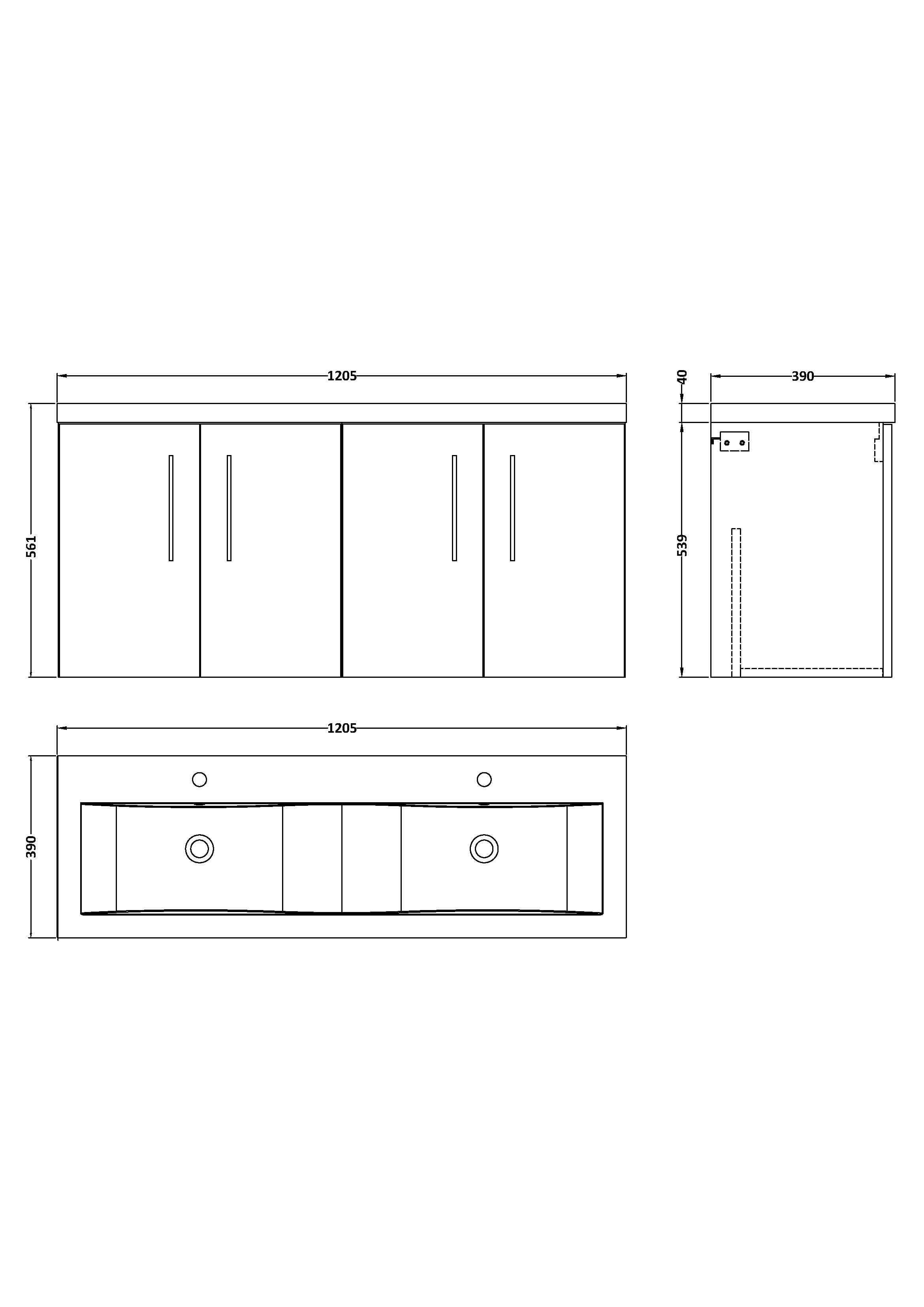 Nuie Arno Wall Hung 4 Door Vanity Unit & Double Ceramic Basin, Contemporary Sink Vanity Unit in Satin Grey, 1200mm