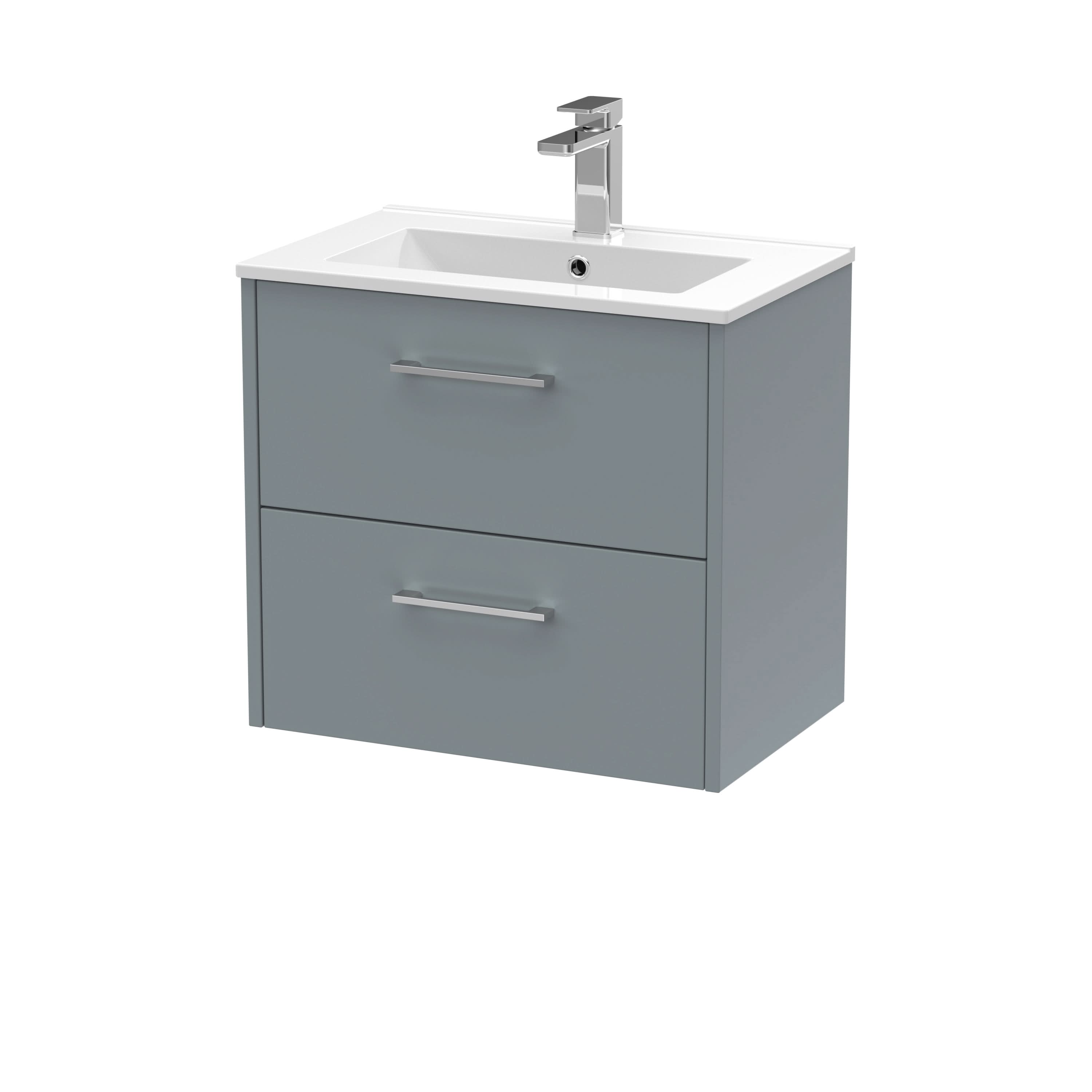 Hudson Reed Juno Wall Hung 2-Drawer Vanity and Minimalist 1 Tap Hole Basin, Timeless Sink Vanity Unit, Coastal Grey, 600mm