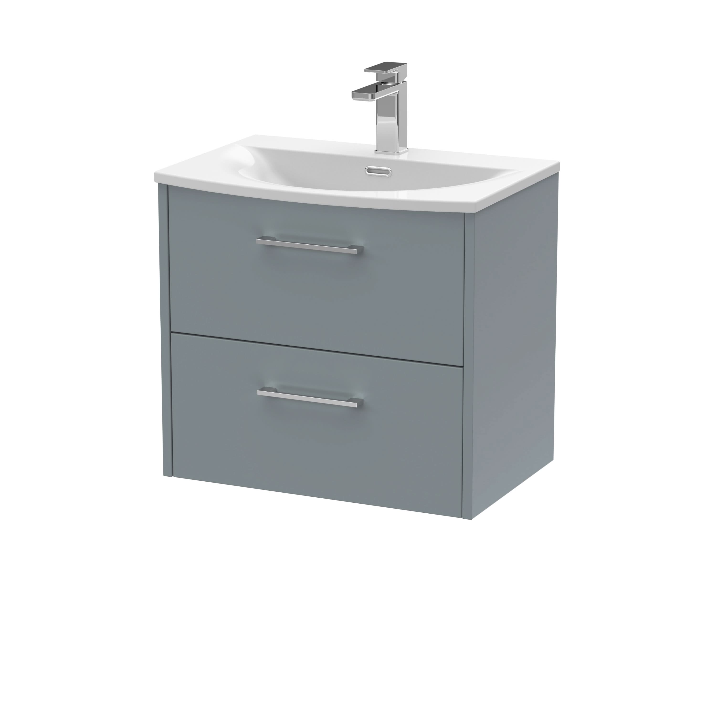 Hudson Reed Juno Wall Hung 2-Drawer Vanity and Curved 1 Tap Hole Basin, Timeless Sink Vanity Unit, Coastal Grey, 600mm