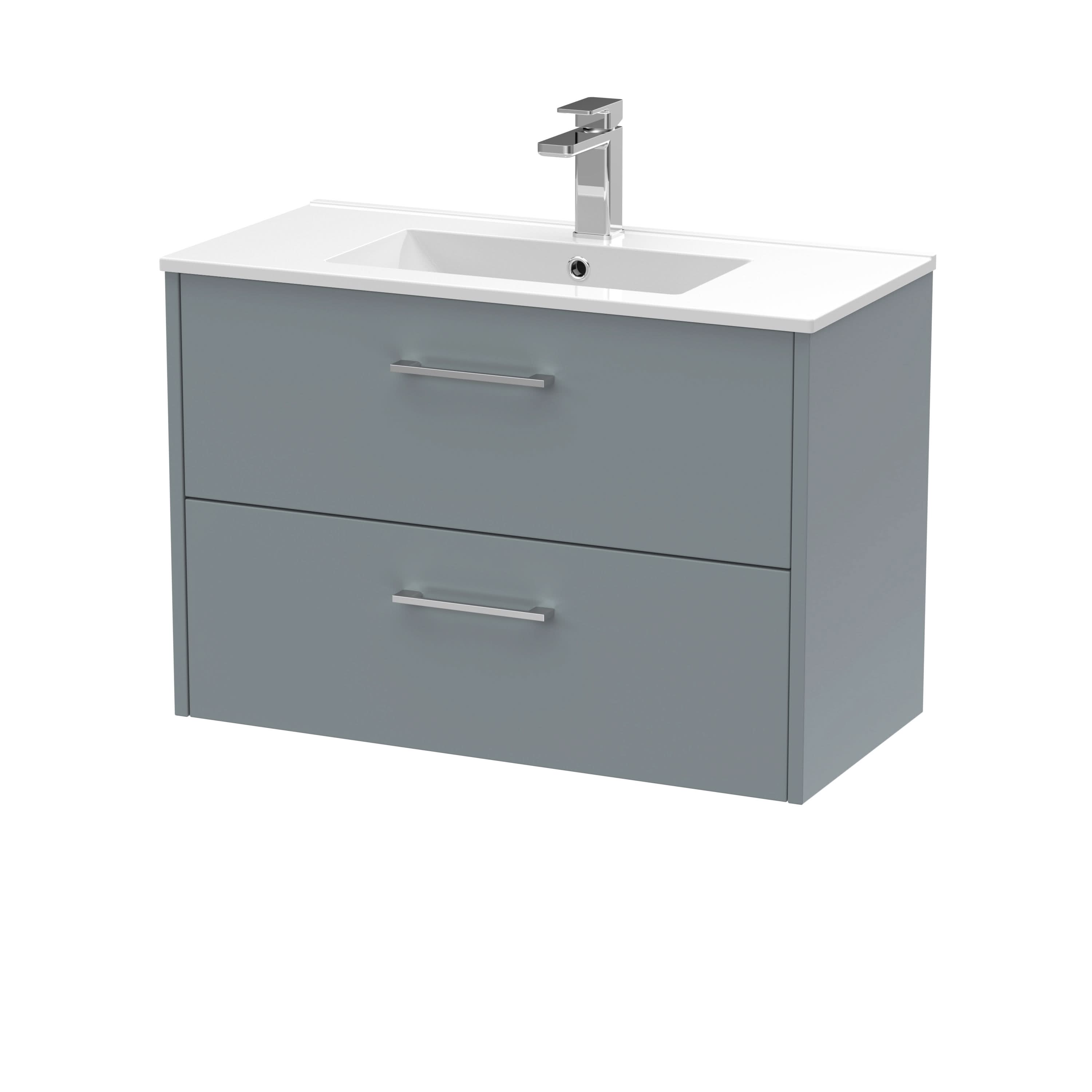 Hudson Reed Juno Wall Hung 2-Drawer Vanity and Minimalist 1 Tap Hole Basin, Timeless Sink Vanity Unit, Coastal Grey, 800mm