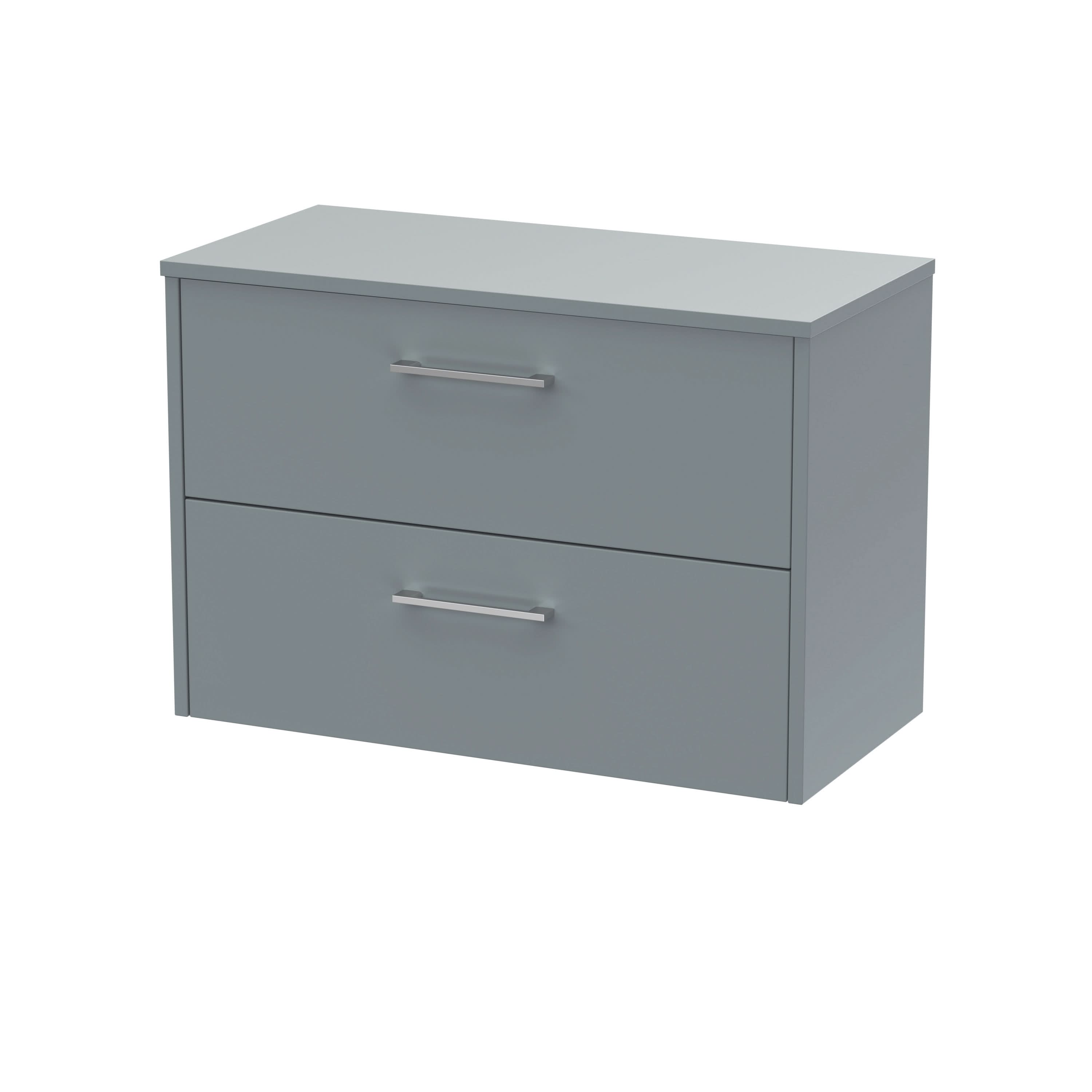 Hudson Reed Juno Wall Hung 2-Drawer Vanity Unit & Coastal Grey Worktop, Stylish Countertop Basin Unit in Coastal Grey, 800mm