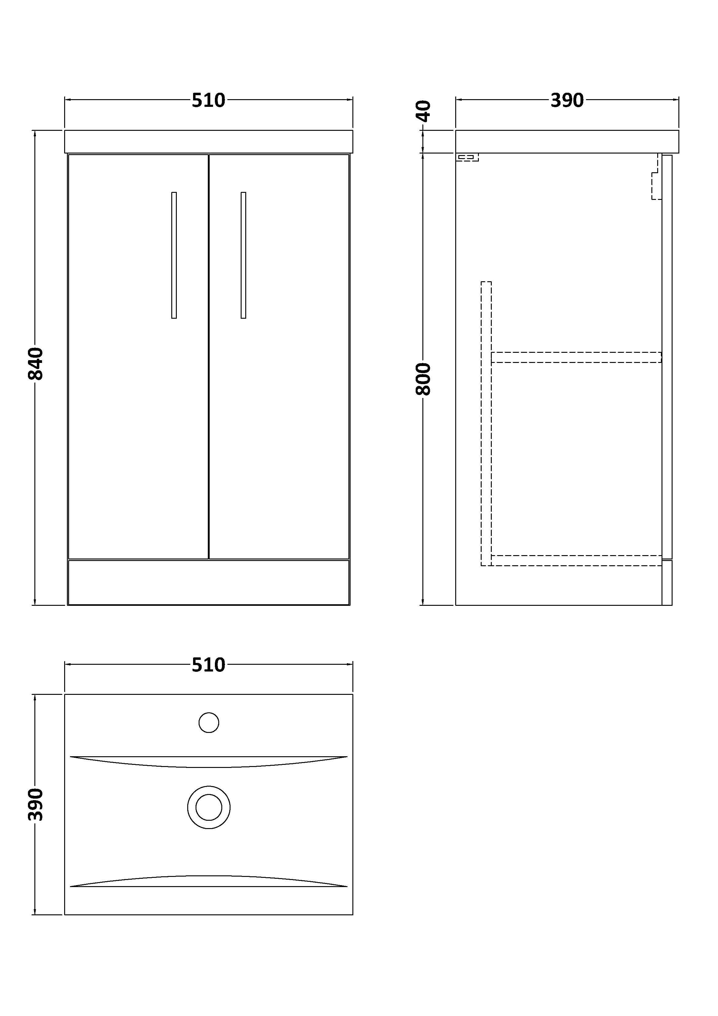 Nuie Arno 2 Door Floorstanding Vanity Unit With Basin-1 500mm Wide