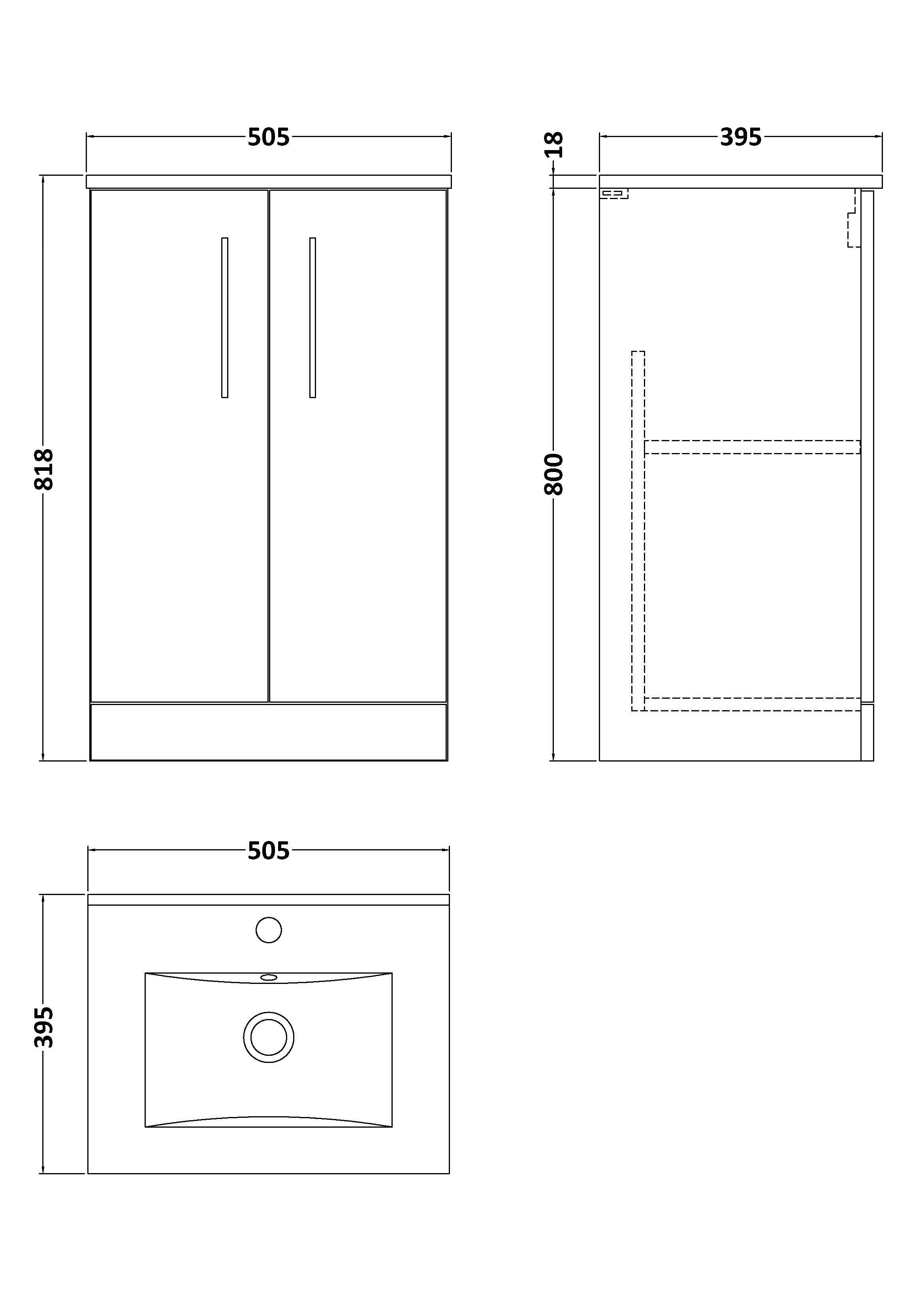 Nuie Arno 2 Door Floorstanding Vanity Unit With Basin-2 500mm Wide