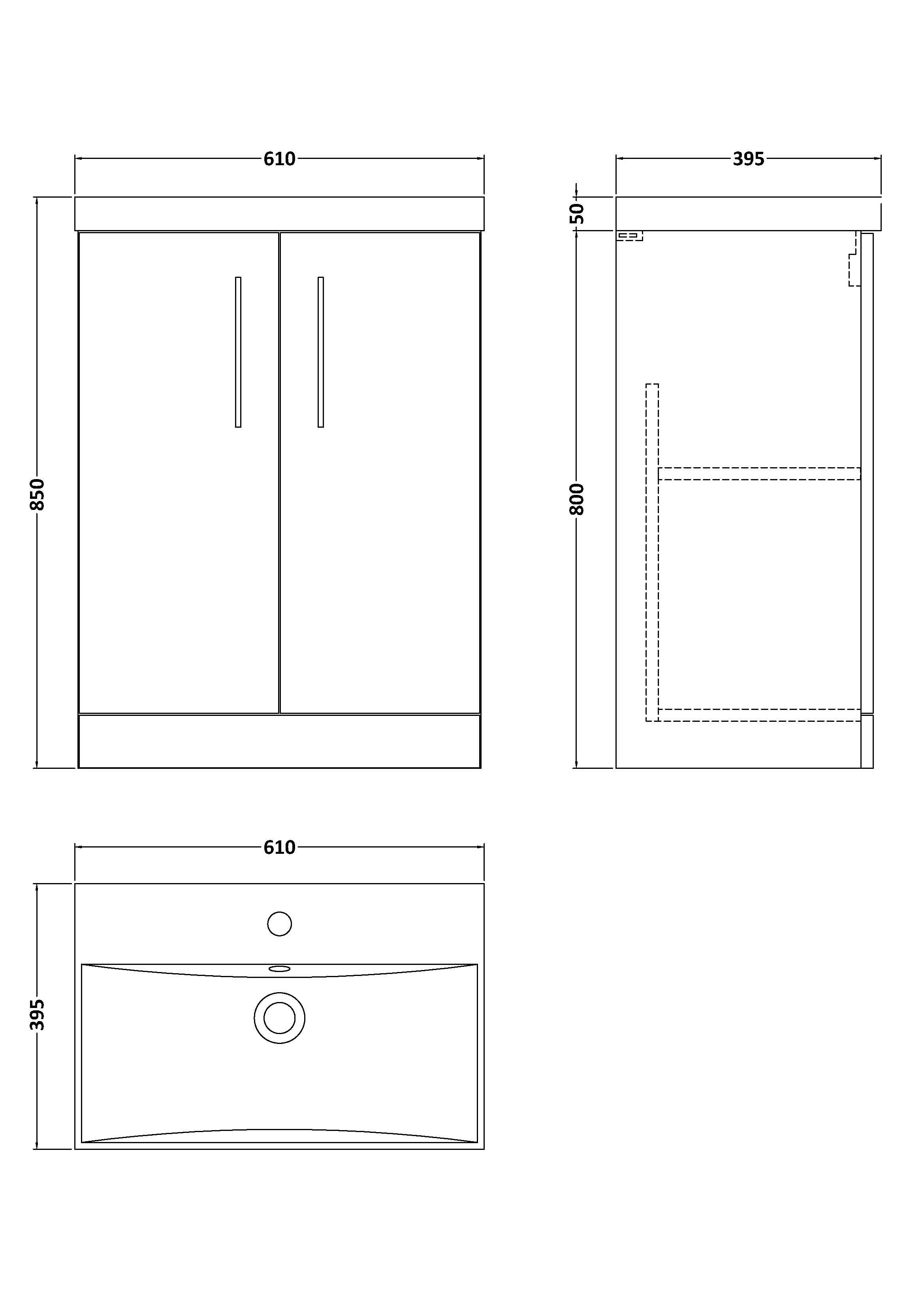 Nuie Arno 2 Door Floorstanding Vanity Unit With Basin-3 600mm Wide