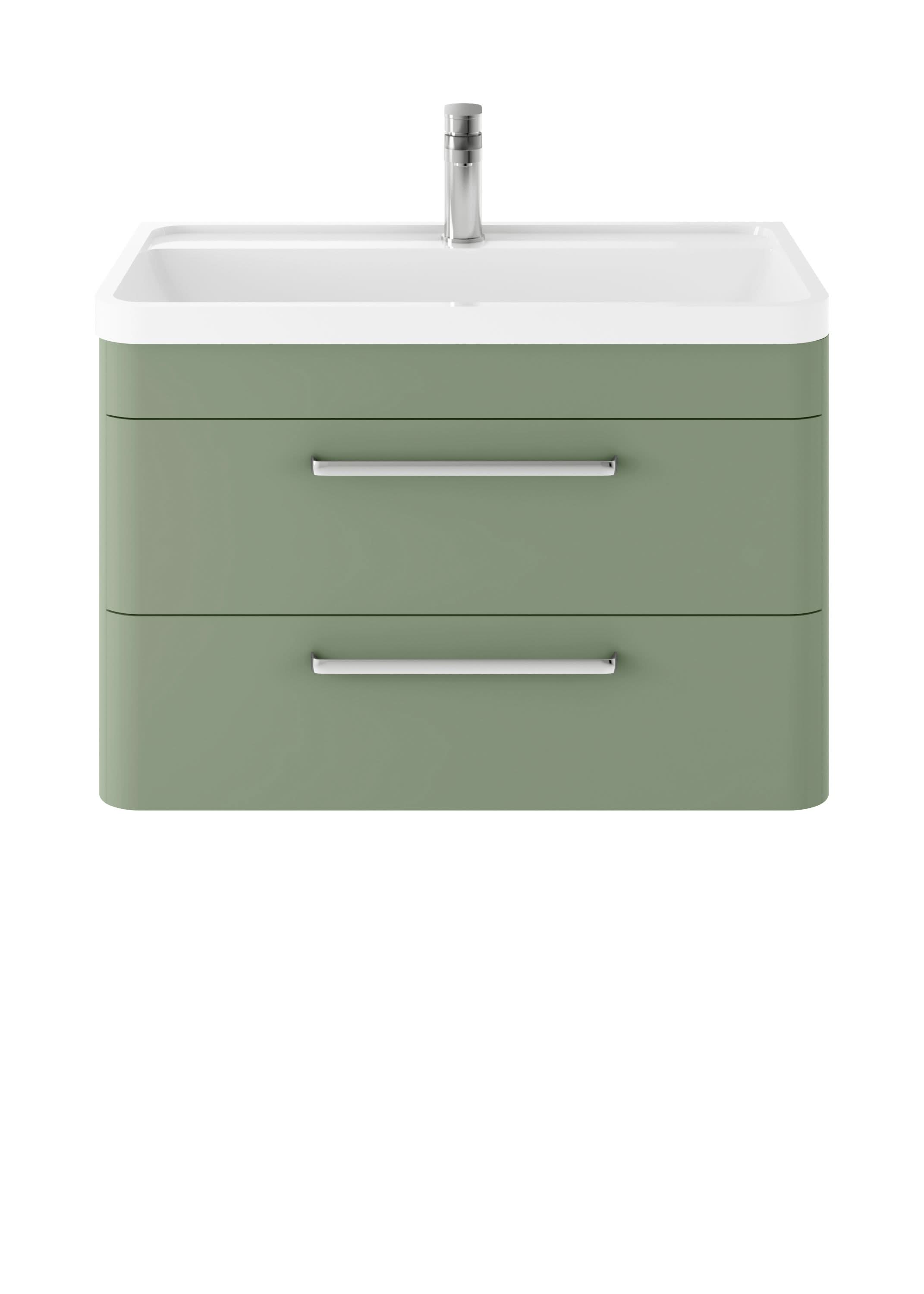 Hudson Reed Solar Wall Hung Vanity Unit with Polymarble Basin, Modern 2 Drawer Bathroom Sink Vanity Unit in Fern Green, 800mm