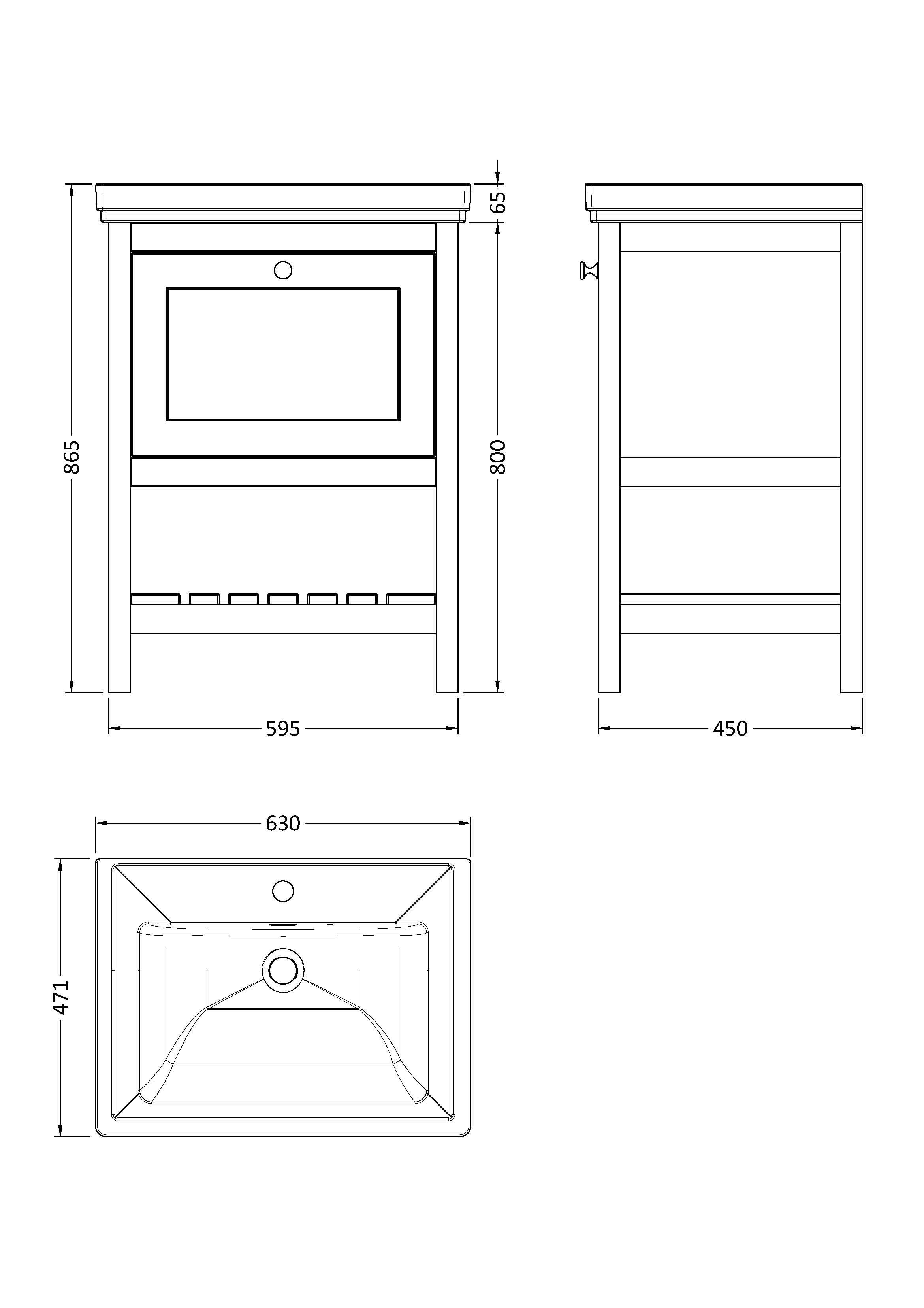 Old London Bexley Floor Standing 1 Drawer Vanity & 1 Tap Hole Fireclay Basin, Stylish Vanity Unit with Basin, Pure White, 600mm