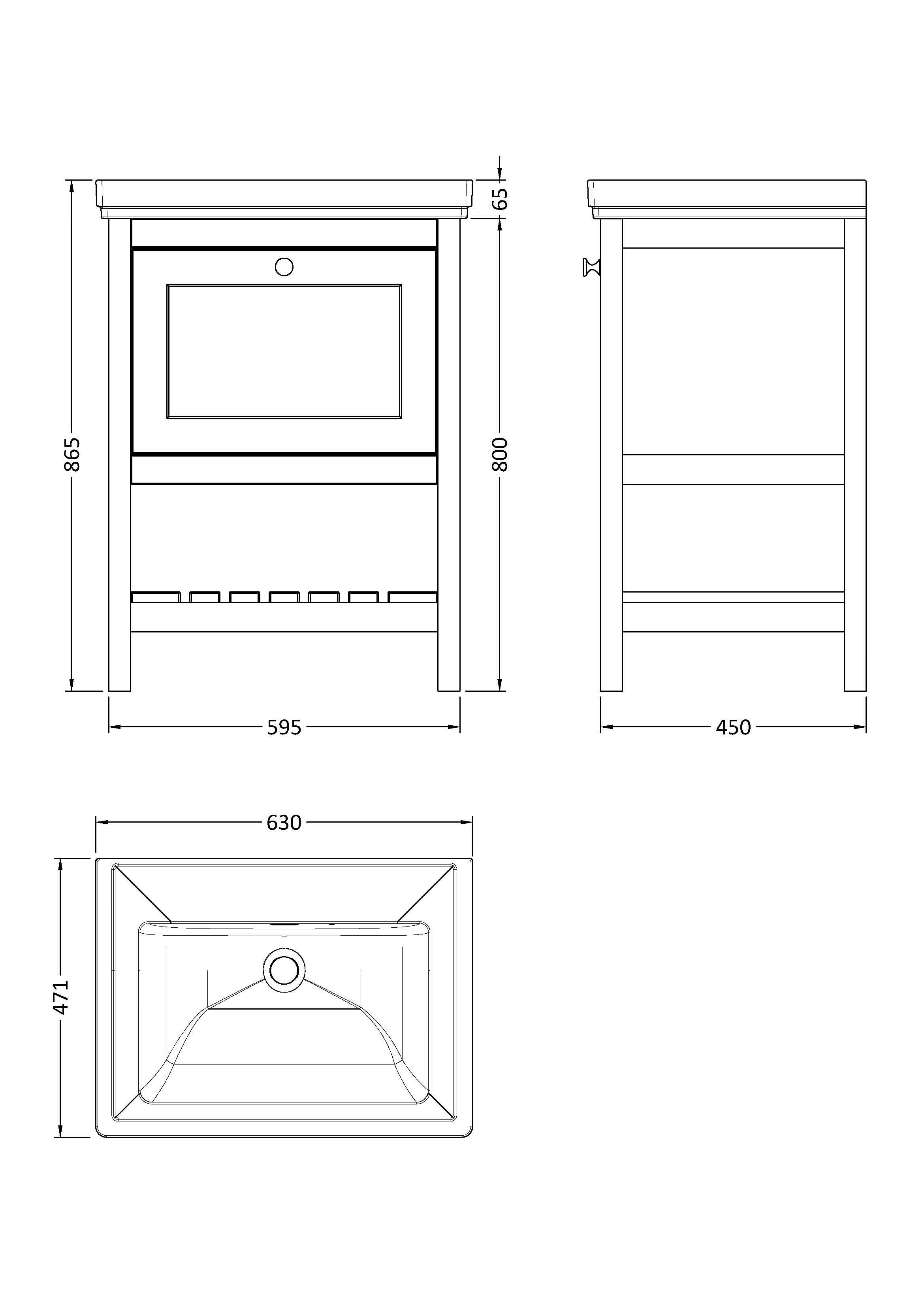 Old London Bexley Floor Standing 1 Drawer Vanity without Tap Hole Fireclay Basin, Stylish Vanity Unit with Basin, Pure White, 600mm