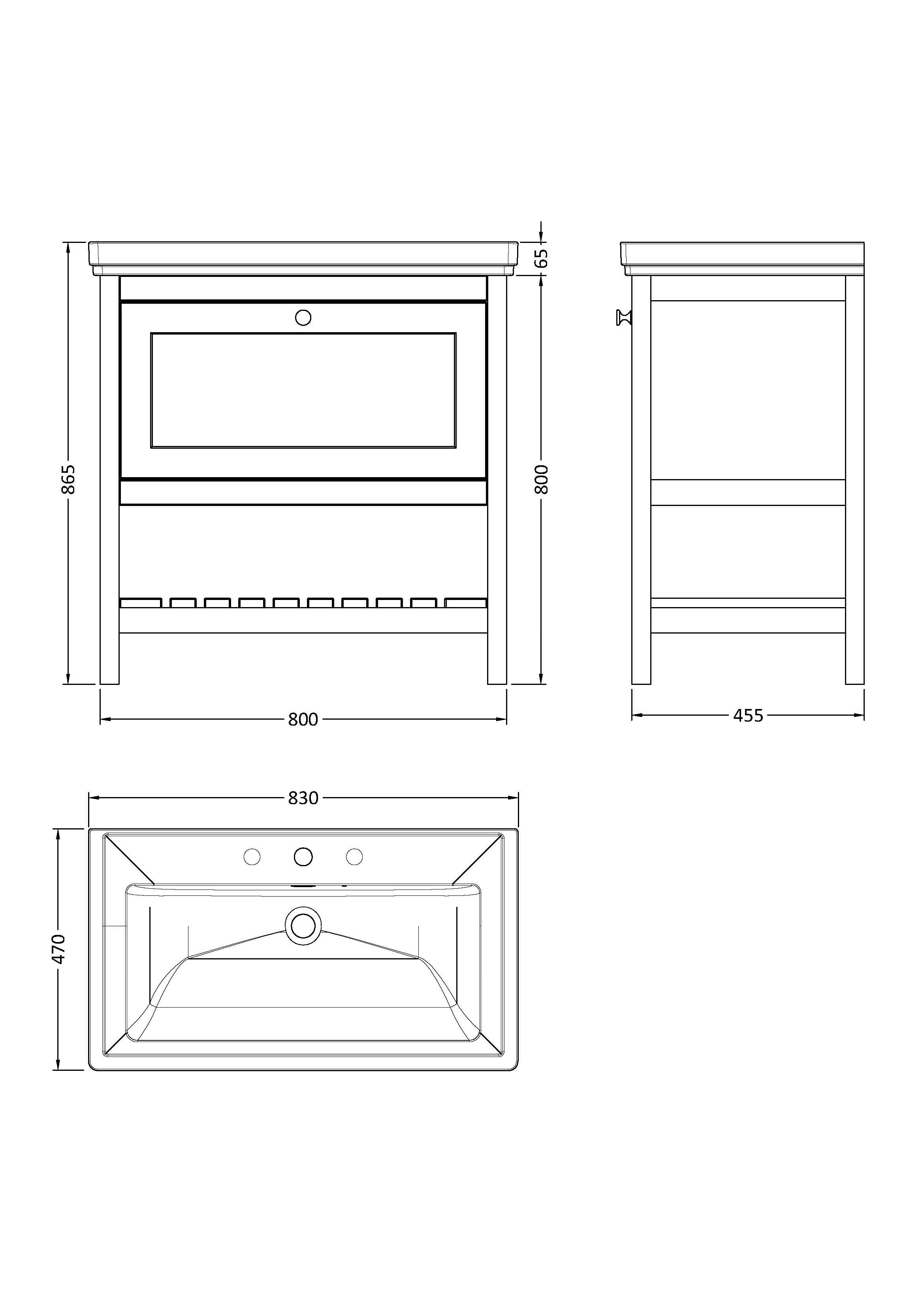 Old London Bexley Floor Standing 1 Drawer Vanity & 3 Tap Hole Fireclay Basin, Stylish Vanity Unit with Basin, Cool Grey, 800mm