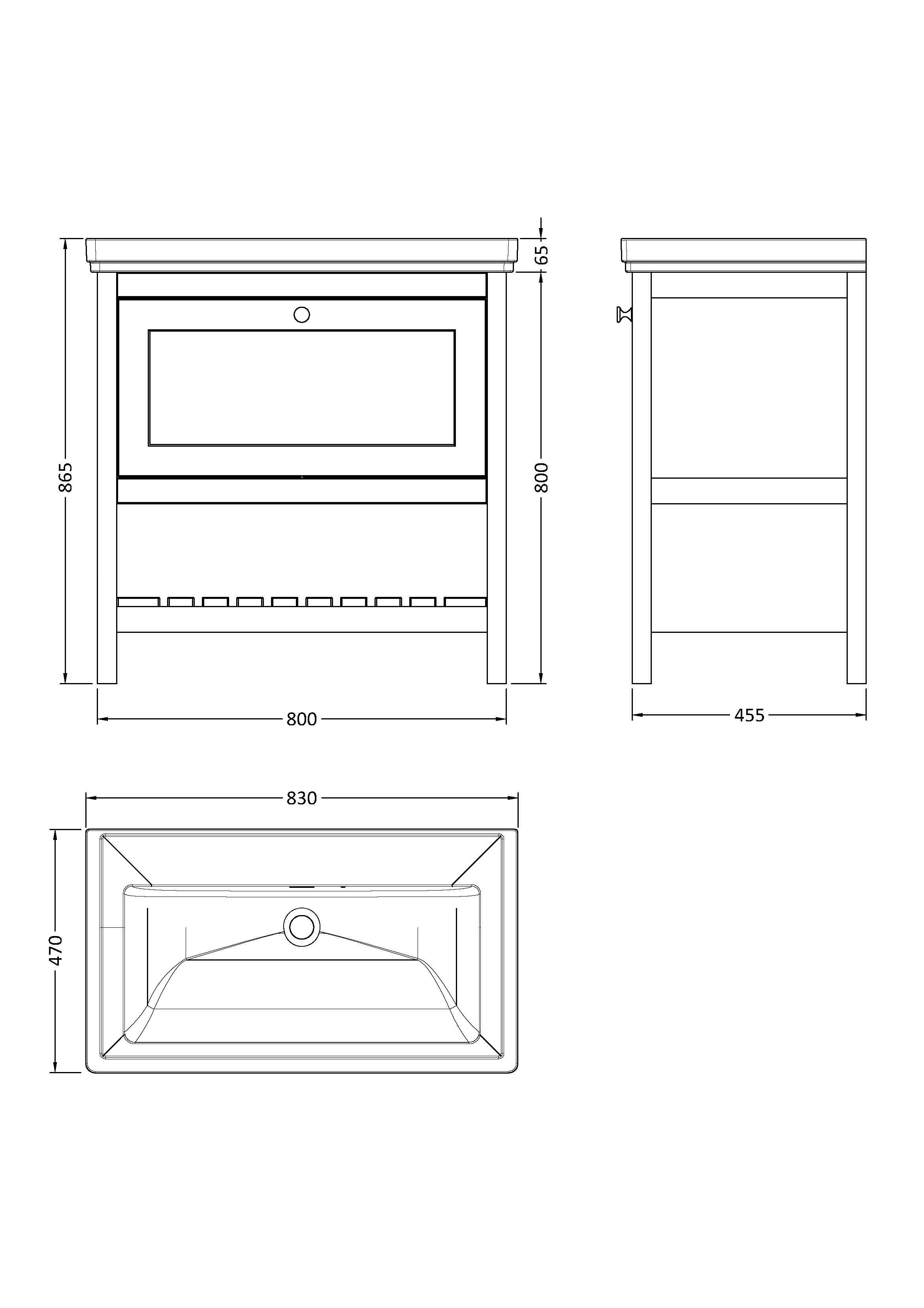 Old London Bexley Floor Standing 1 Drawer Vanity without Tap Hole Fireclay Basin, Stylish Vanity Unit with Basin, Indigo Blue, 800mm