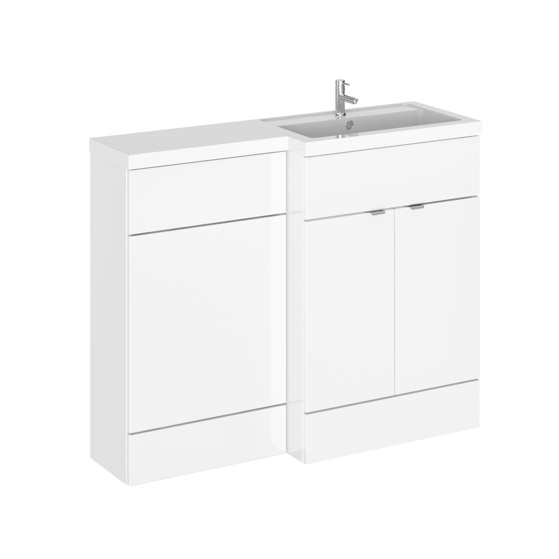 Hudson Reed Fusion Floor Standing 2 Door Vanity Basin & WC Right Hand Combination, Bathroom Storage Unit in Gloss White 1100mm