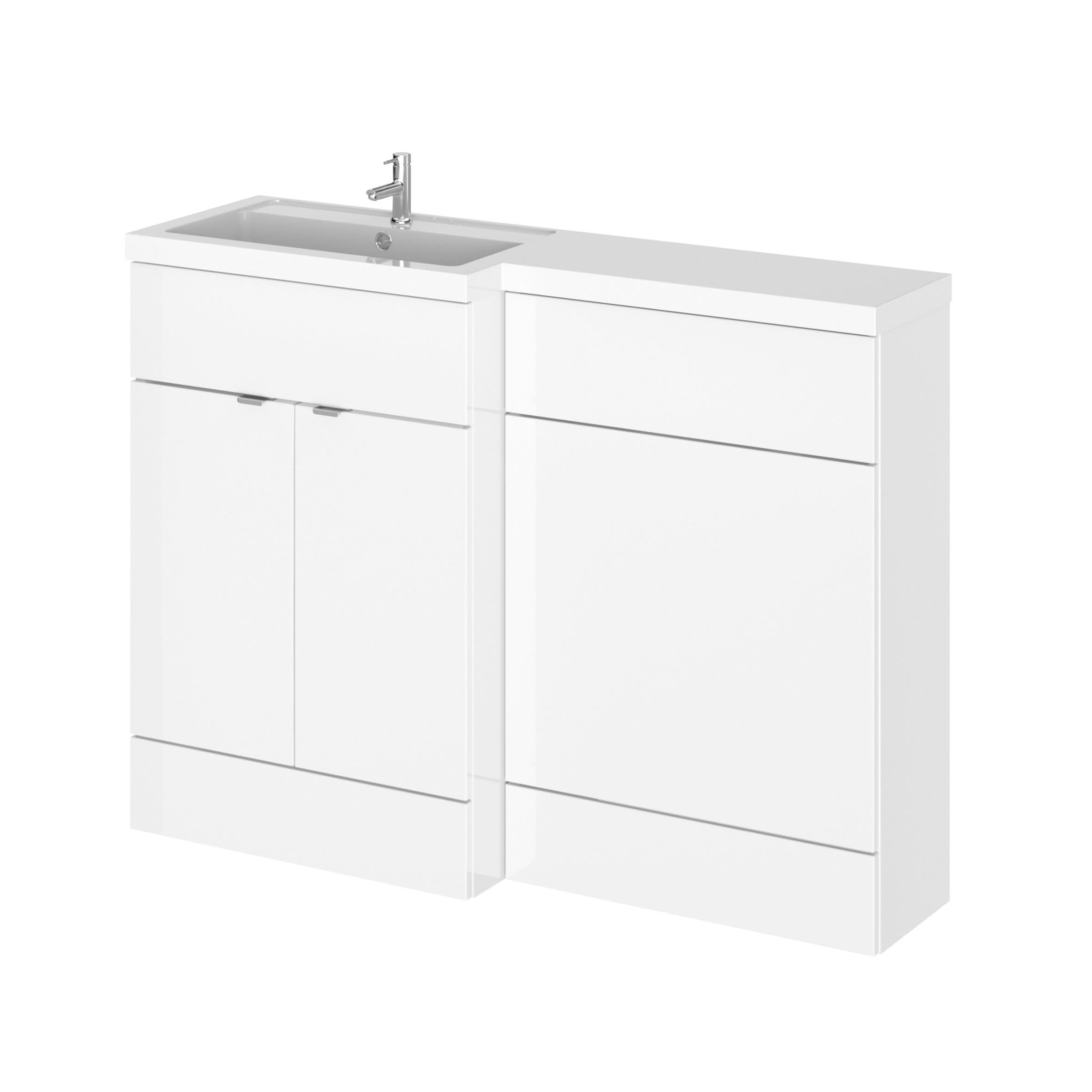Hudson Reed Fusion Floor Standing 2 Door Vanity Basin & WC Left Hand Combination, Vanity Unit with Basin, Gloss White, 1200mm