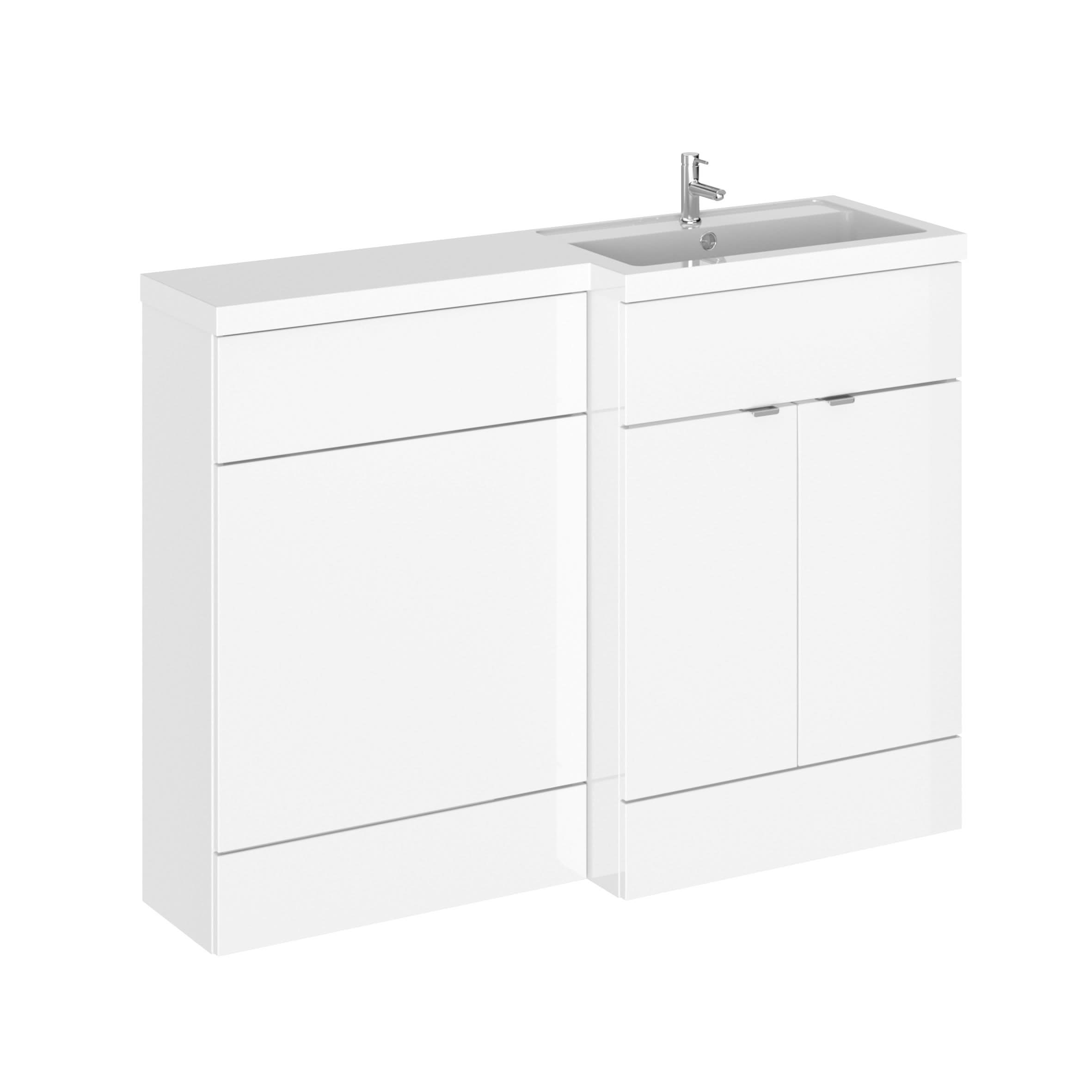 Hudson Reed Fusion Floor Standing 2 Door Vanity Basin & WC Right Hand Combination, Sink Vanity Unit, Gloss White, 1200mm