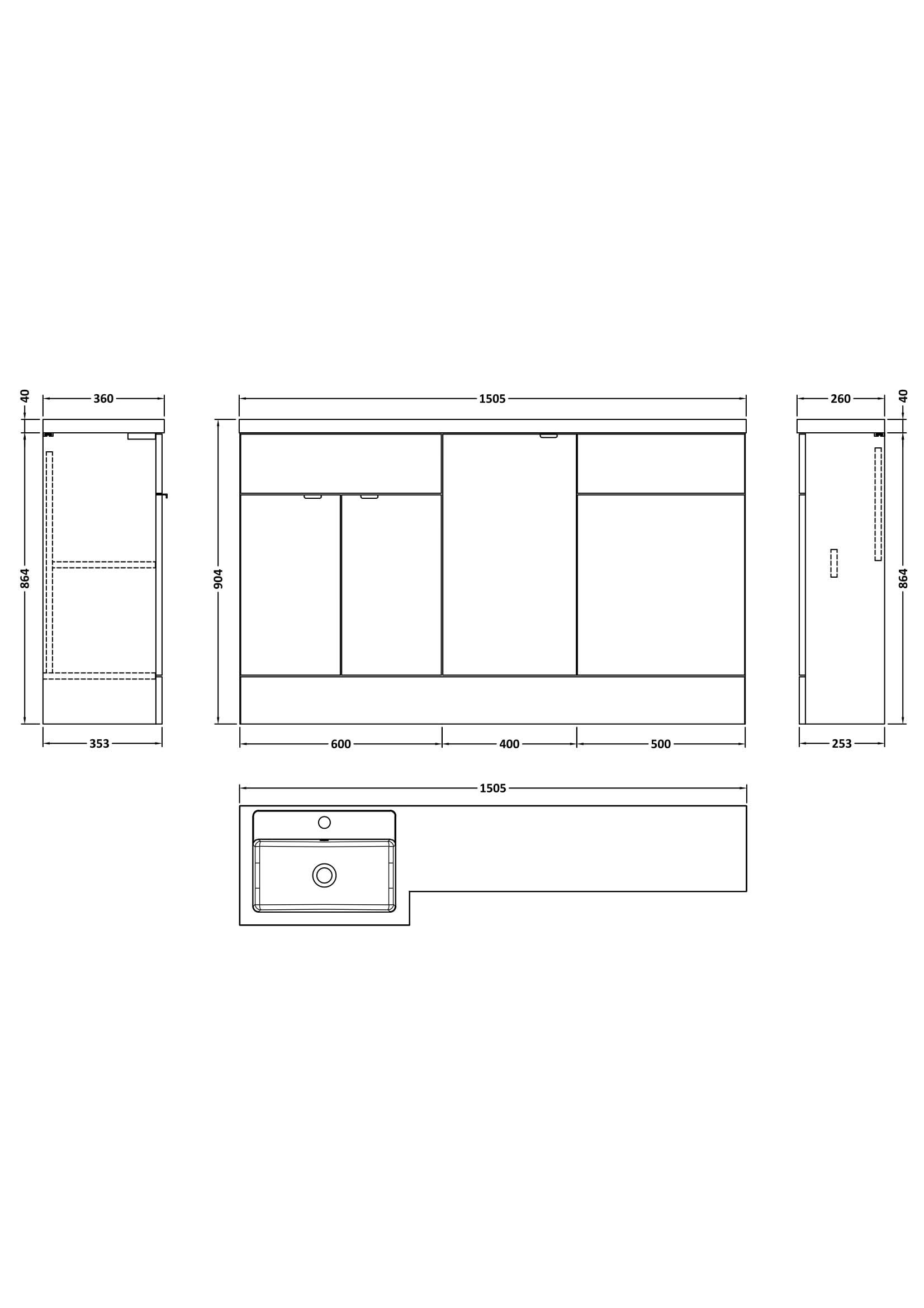Hudson Reed Fusion Floor Standing 3 Door Vanity Basin & WC Left Hand Combination, Vanity Unit with Basin, Gloss White, 1500mm