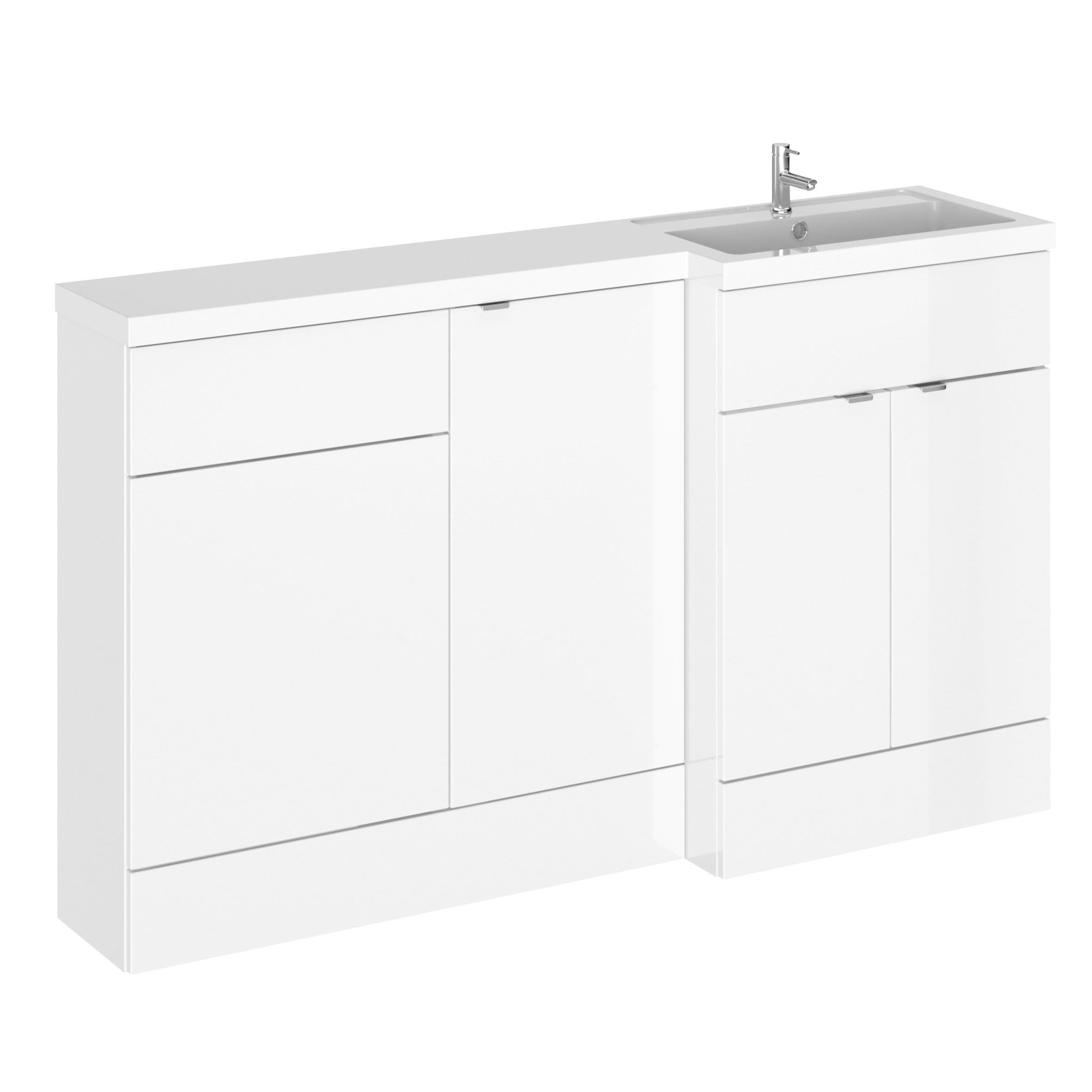 Hudson Reed Fusion Floor Standing 3 Door Vanity Basin & WC Right Hand Combination, Vanity Unit with Basin, Gloss White, 1500mm
