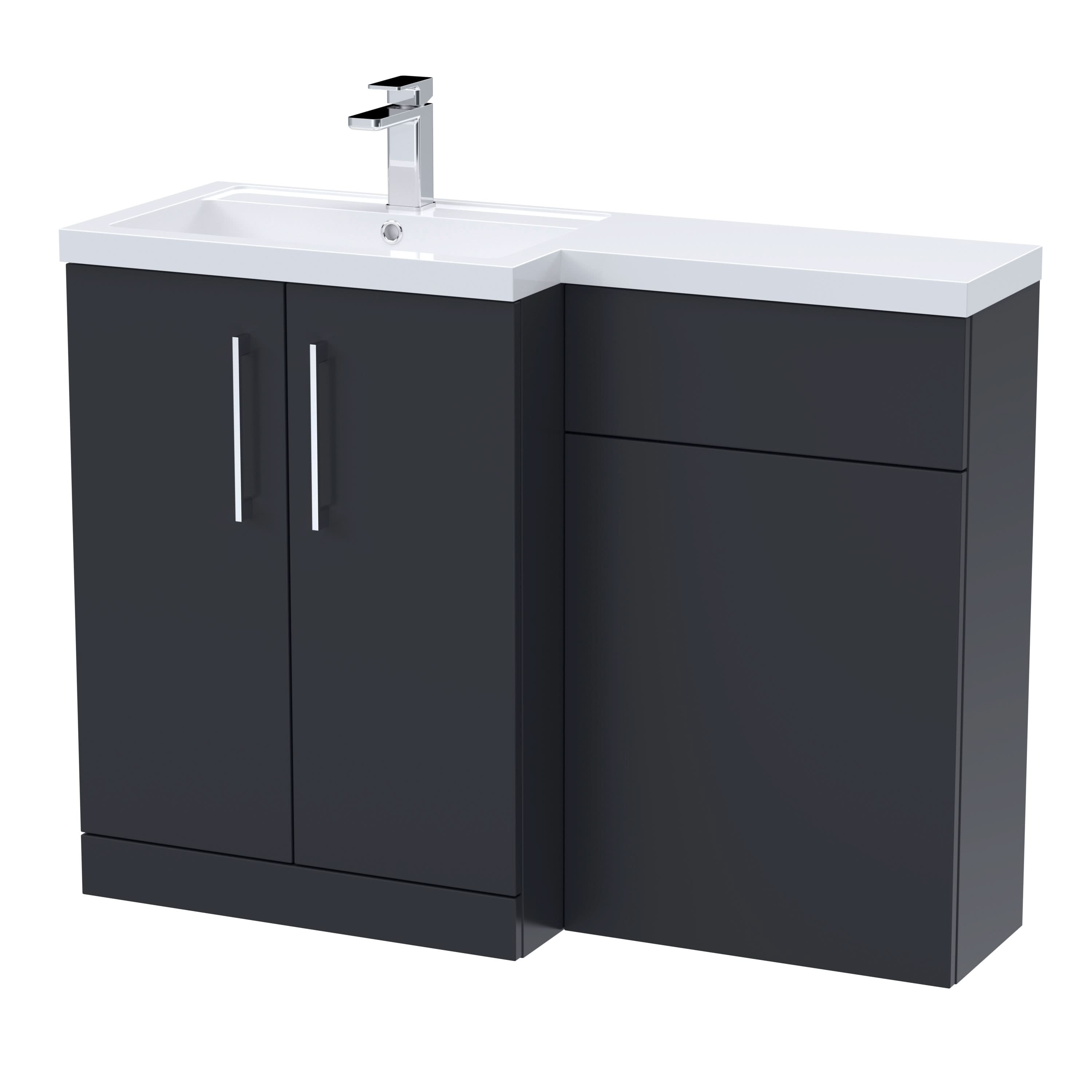 Nuie 1100mm Left Hand Combination, Polymarble Basin Pre-drilled with 1 Tap Hole, Bathroom Storage Unit in Soft Black