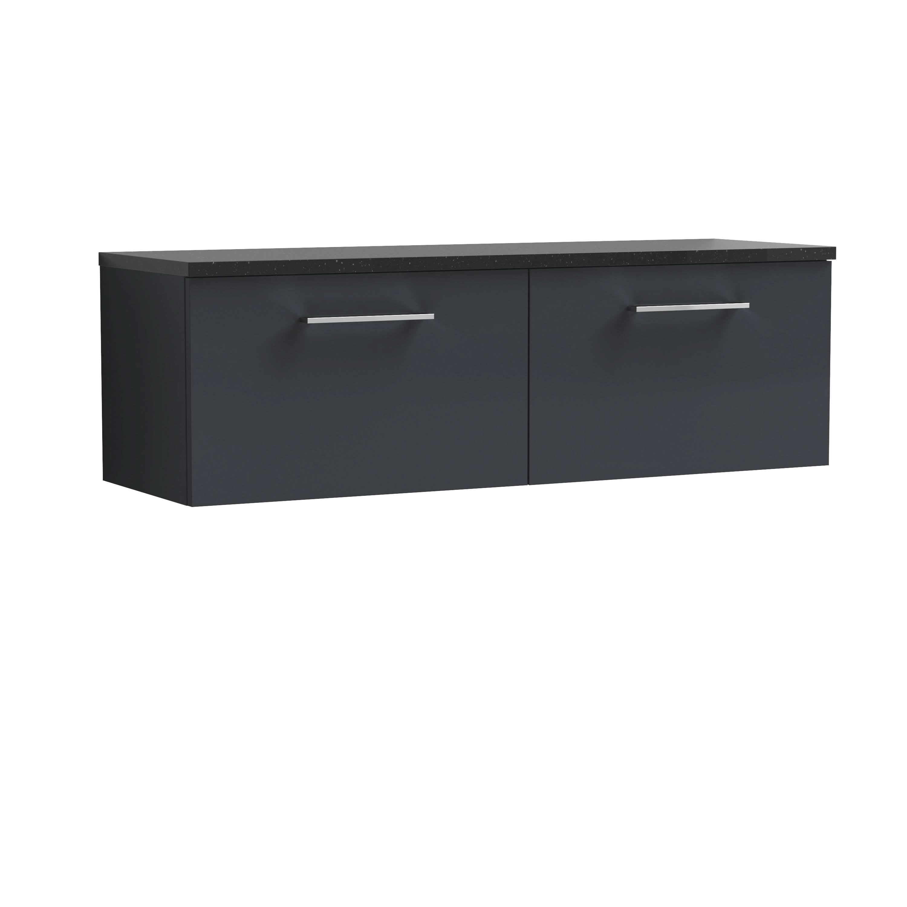 Nuie Arno Wall Hung Vanity Unit with 2 Soft-Close Drawers & Black Sparkle Laminate Top, Modern Counter Top Vanity Unit in Soft Black, 1200mm