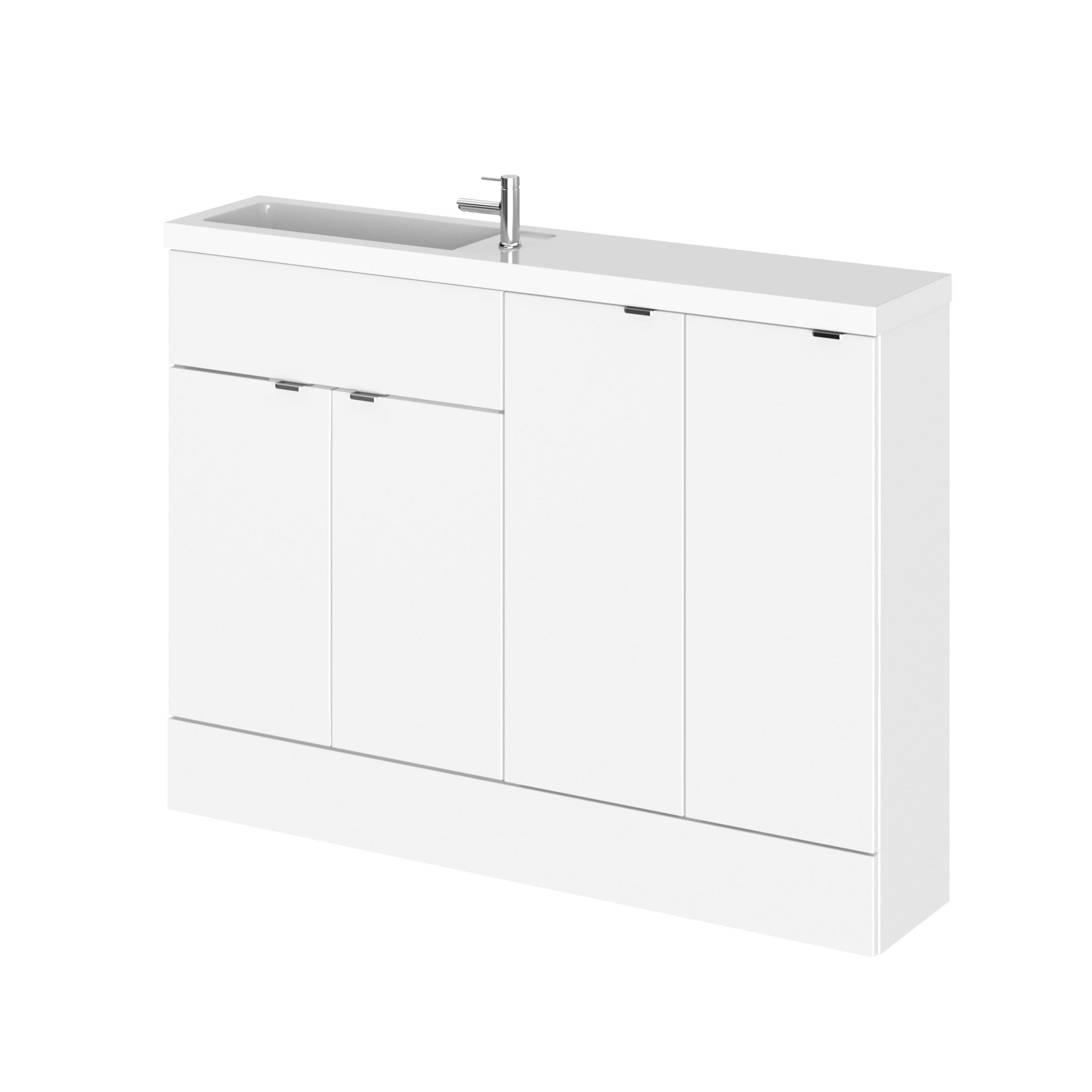 Hudson Reed Fusion Floor Standing 4 Door Vanity Basin Combination Compact, Stylish Vanity Unit with Basin, Gloss White, 1200mm