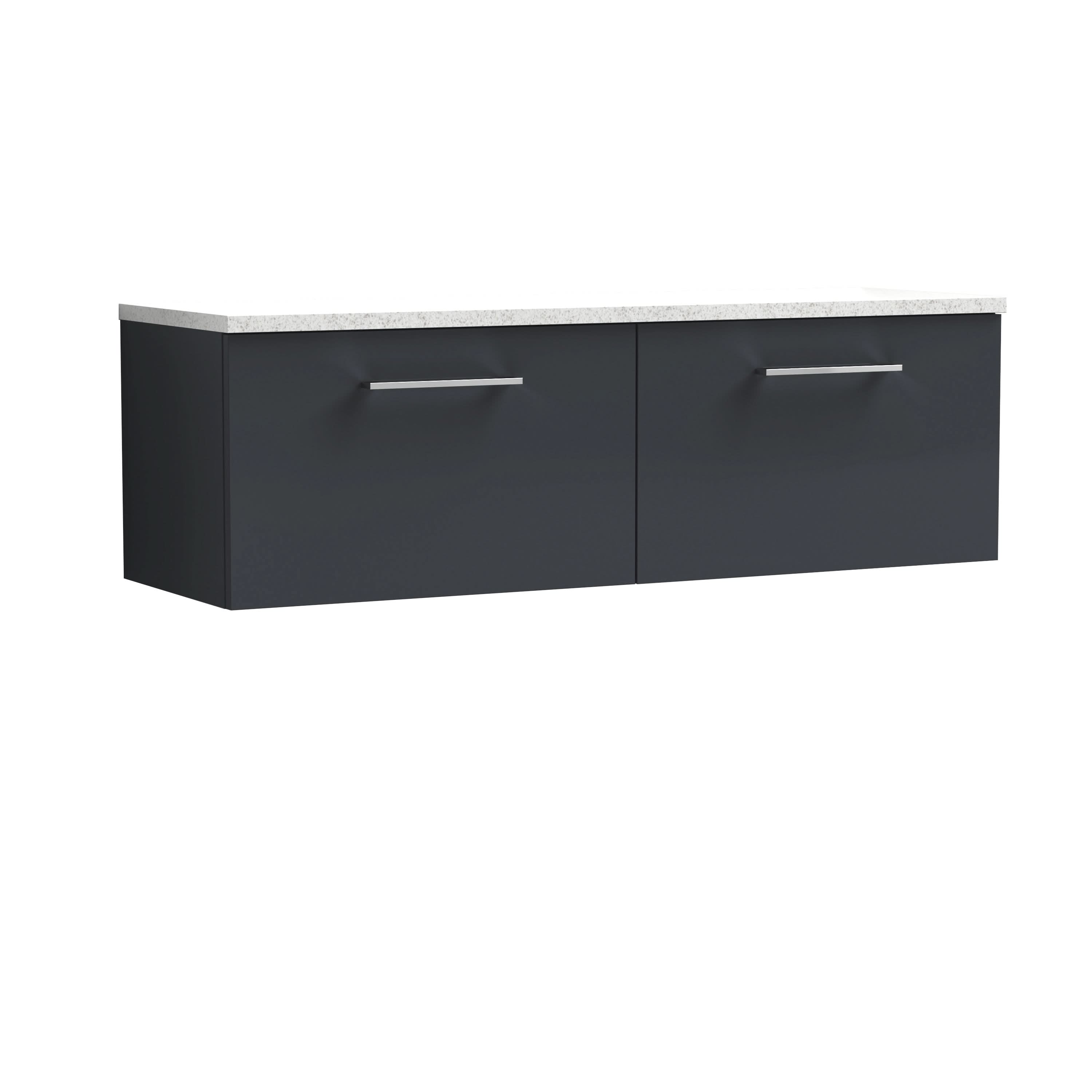 Nuie Arno Wall Hung Vanity Unit with 2 Soft-Close Drawers & Sparkling White Laminate Top, Modern Counter Top Vanity Unit in Soft Black, 1200mm