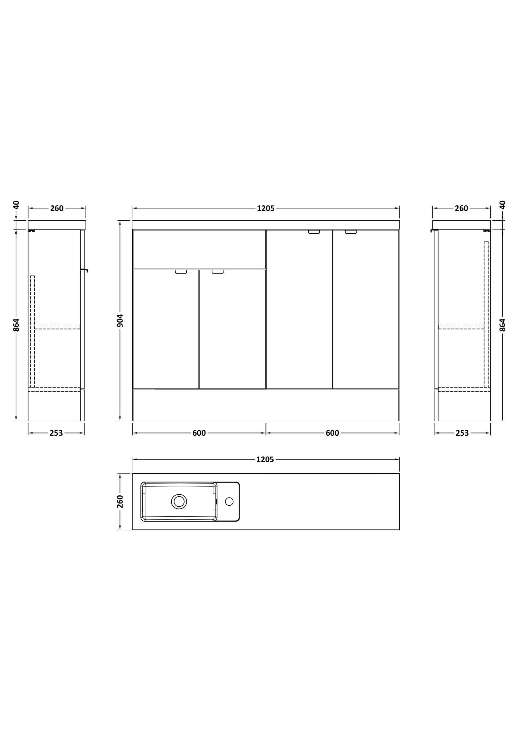 Hudson Reed Fusion Floor Standing 4 Door Vanity Basin Combination Compact, Stylish Vanity Unit with Basin, Gloss White, 1200mm