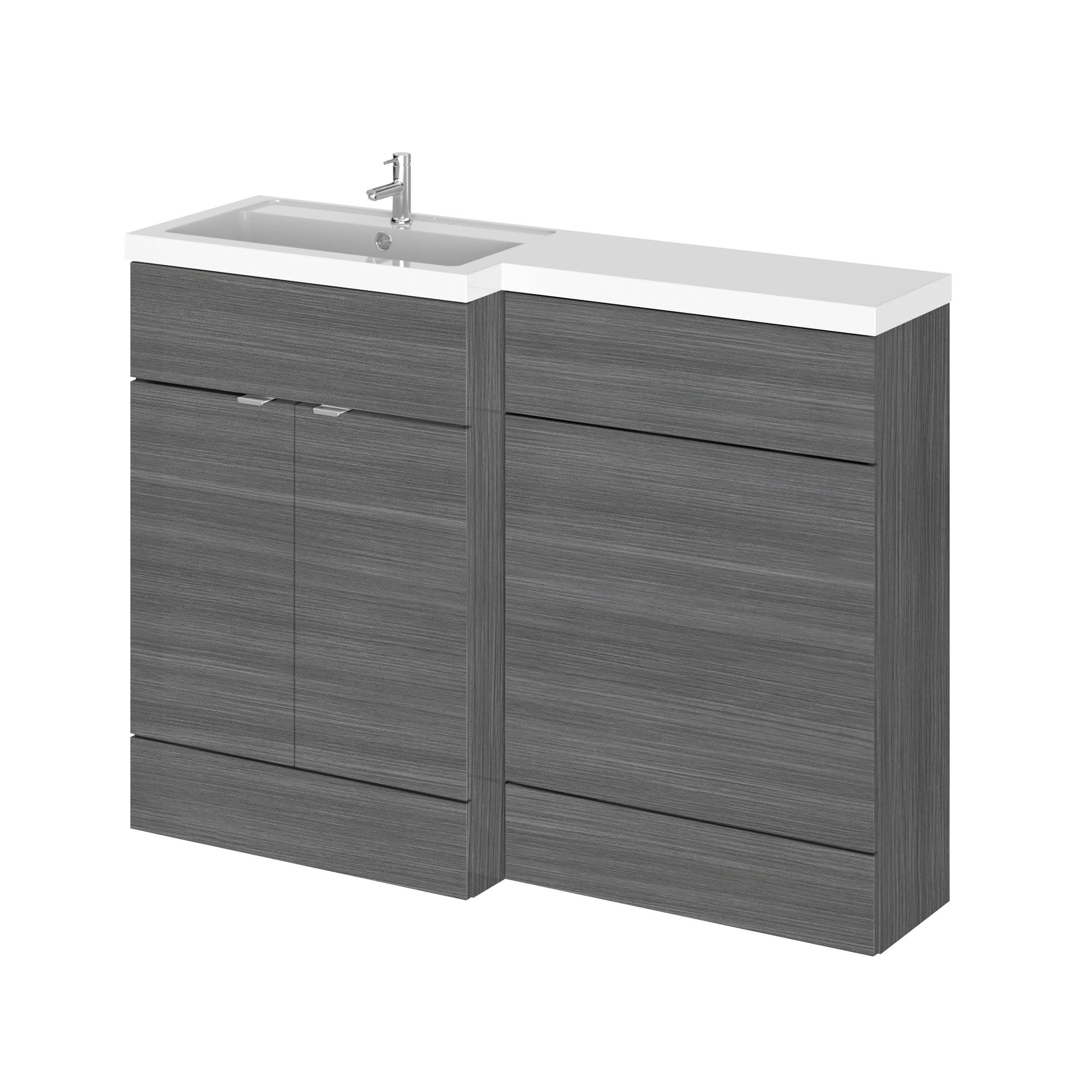 Hudson Reed Fusion Floor Standing 2 Door Vanity Basin & WC Left Hand Combination, Sink Vanity Unit, Anthracite Woodgrain, 1200mm