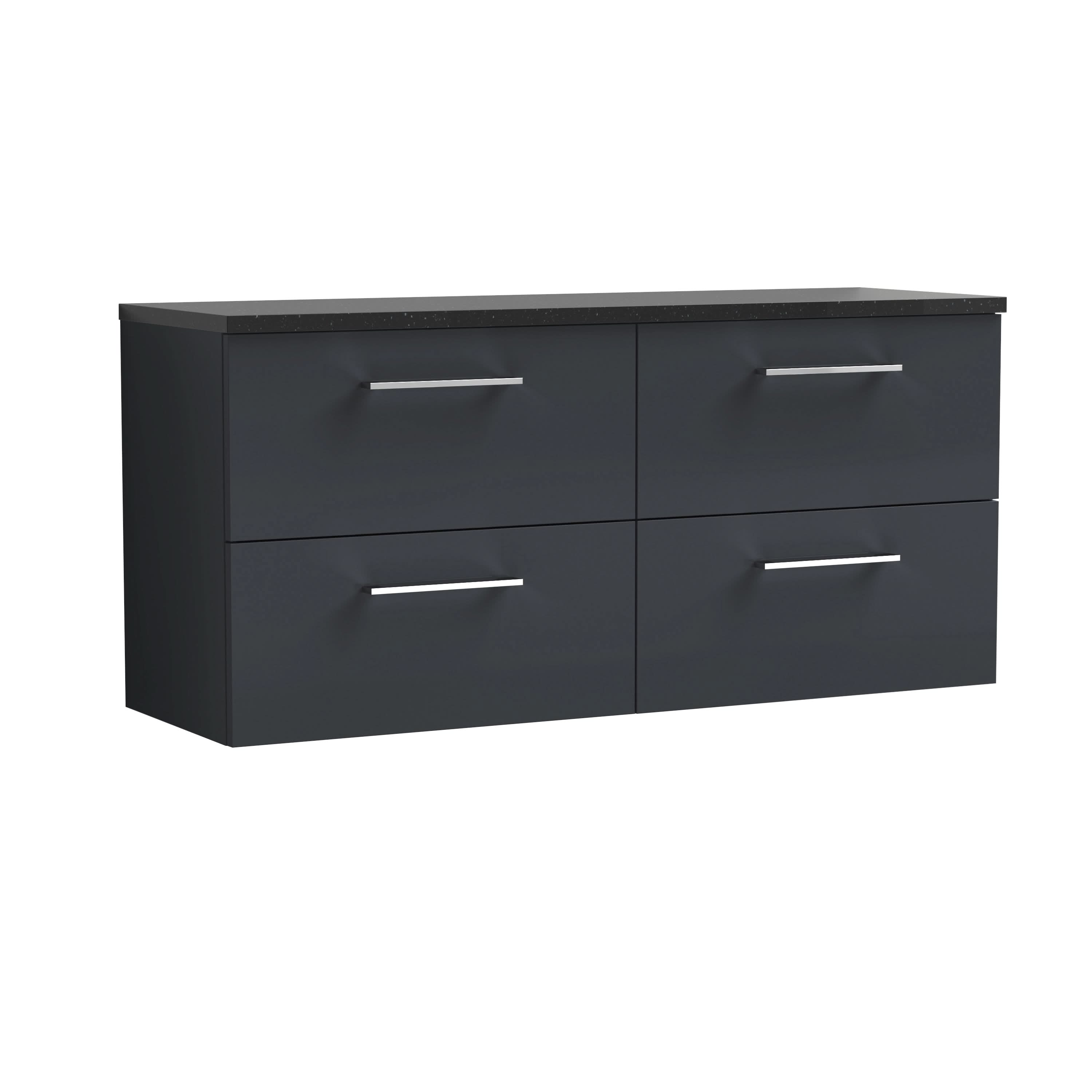Nuie Arno Wall Hung 4-Drawer Modern Vanity Unit with Black Sparkle Laminate Worktop, Stylish Counter Top Vanity Unit in Soft Black, 1200mm
