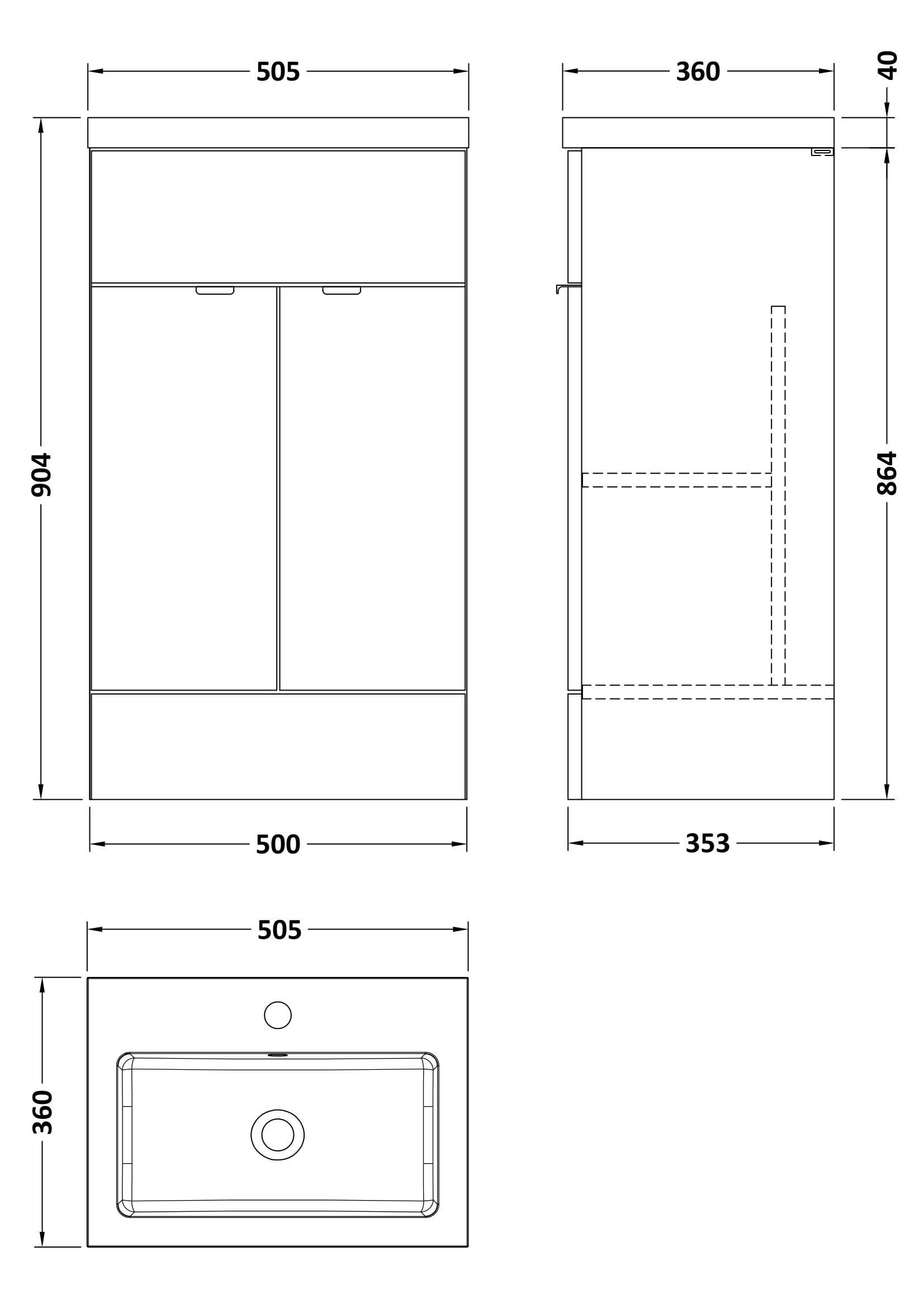Hudson Reed Fusion Floor Standing 2 Door Vanity Unit & Polymarble Basin, Sink Vanity Unit, Anthracite Woodgrain, 500mm