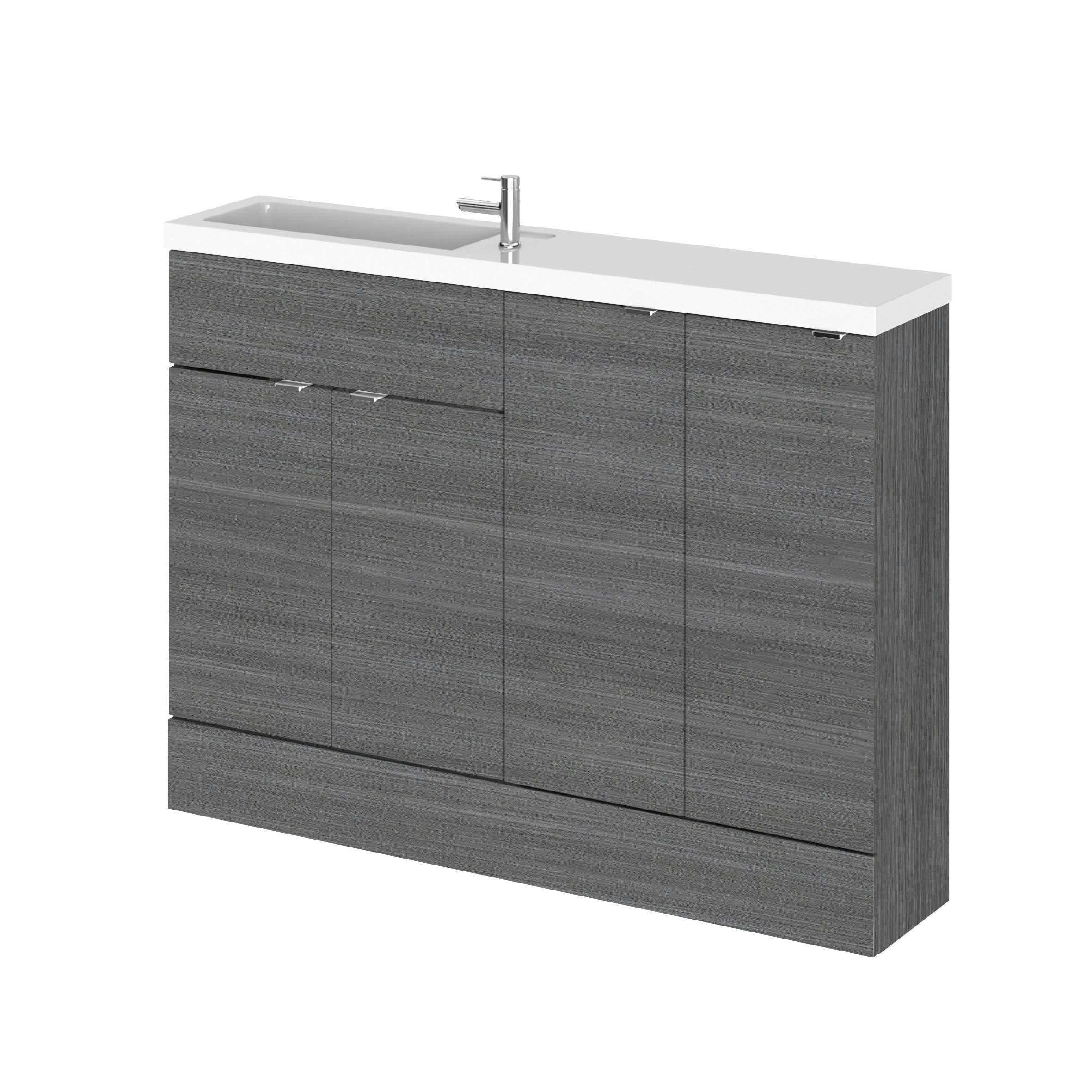 Hudson Reed Fusion Floor Standing 4 Door Vanity Basin Combination Compact, Sink Vanity Unit, Anthracite Woodgrain, 1200mm