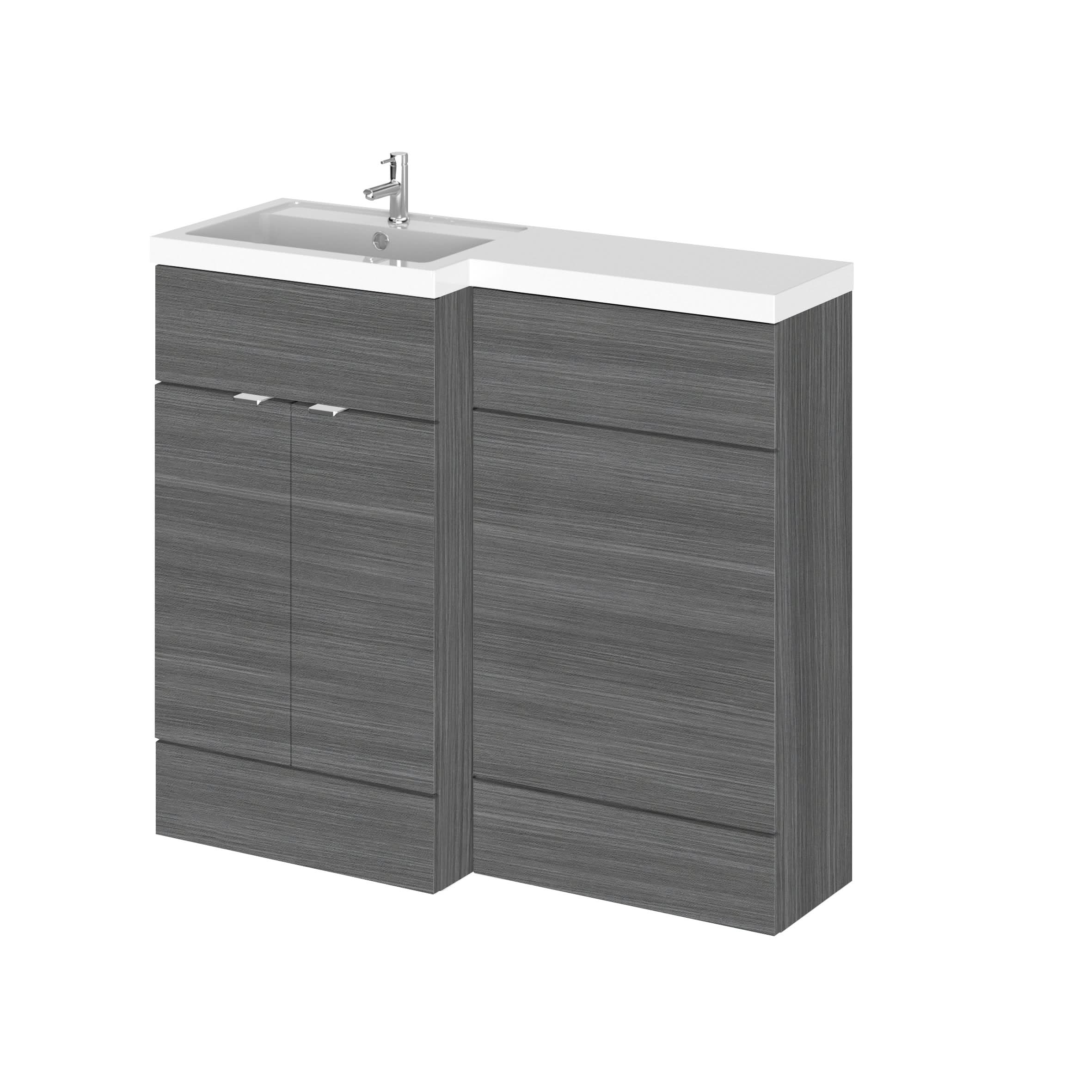 Hudson Reed Fusion Floor Standing 2 Door Vanity Basin & WC Left Hand Combination, Sink Vanity Unit, Anthracite Woodgrain, 1000mm