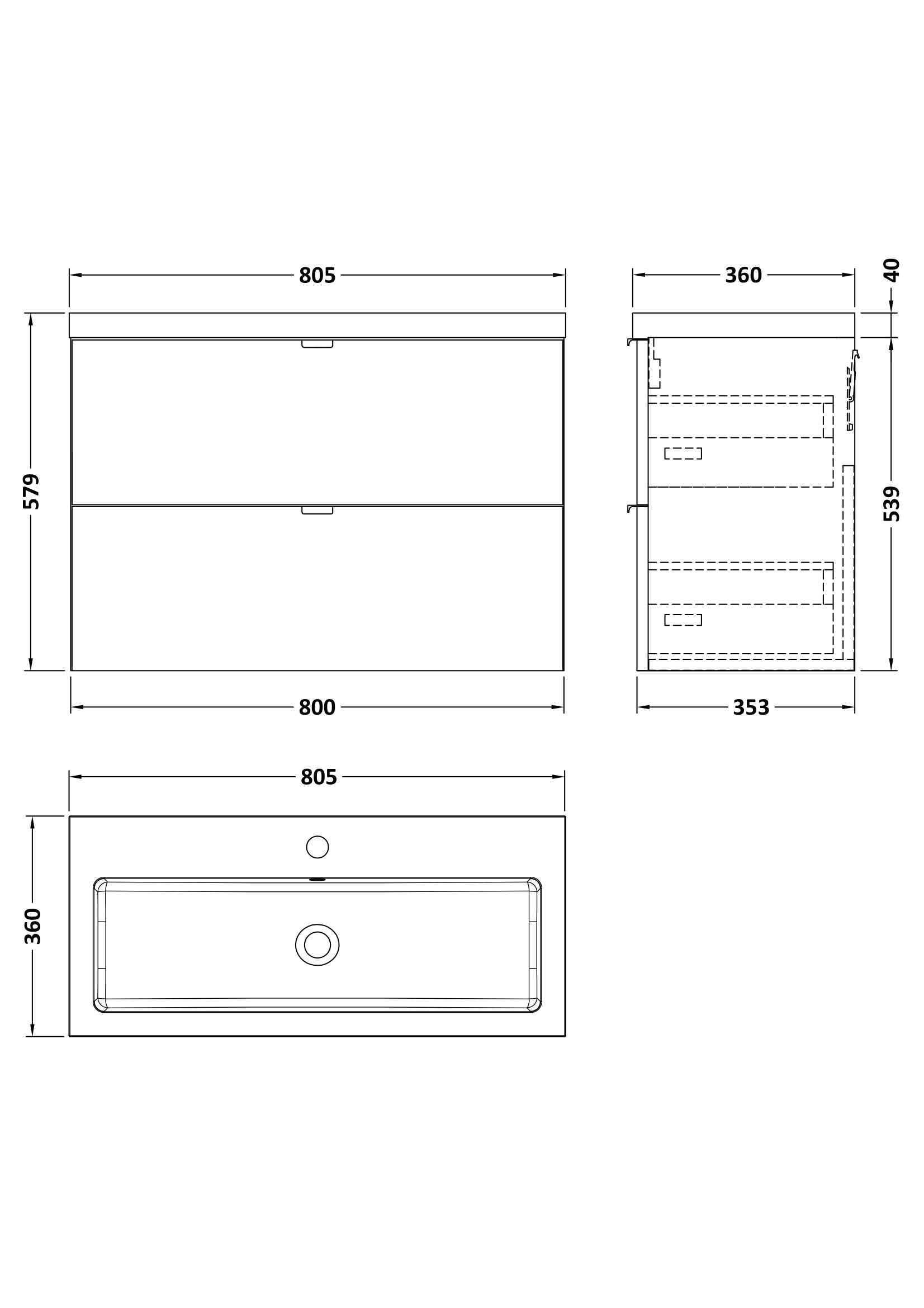 Hudson Reed Fusion Wall Hung 2 Drawer Vanity Unit & Polymarble Basin, Sink Vanity Unit, Anthracite Woodgrain, 800mm
