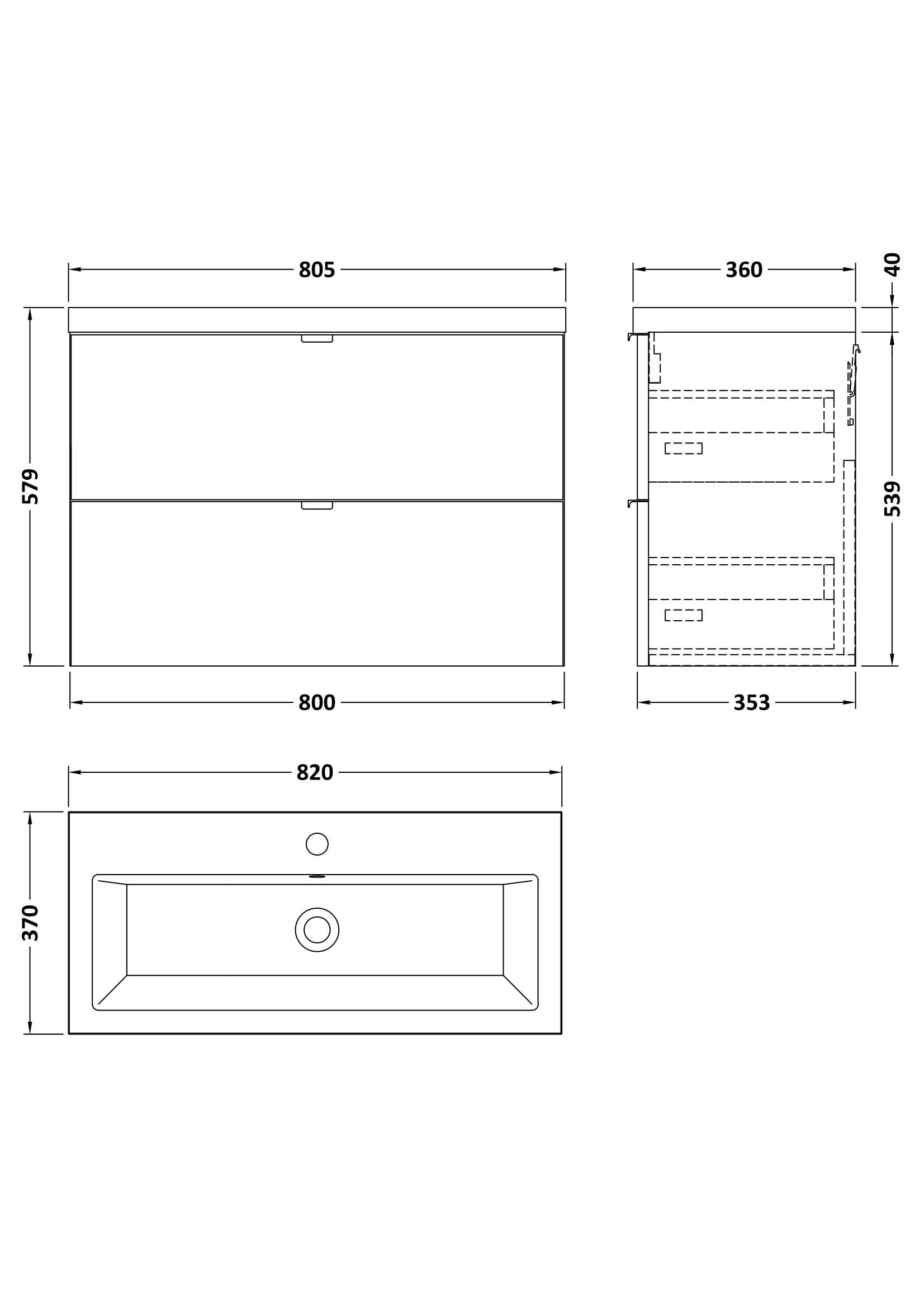 Hudson Reed Fusion Wall Hung 2 Drawer Vanity Unit & Ceramic Basin, Sink Vanity Unit, Anthracite Woodgrain, 800mm